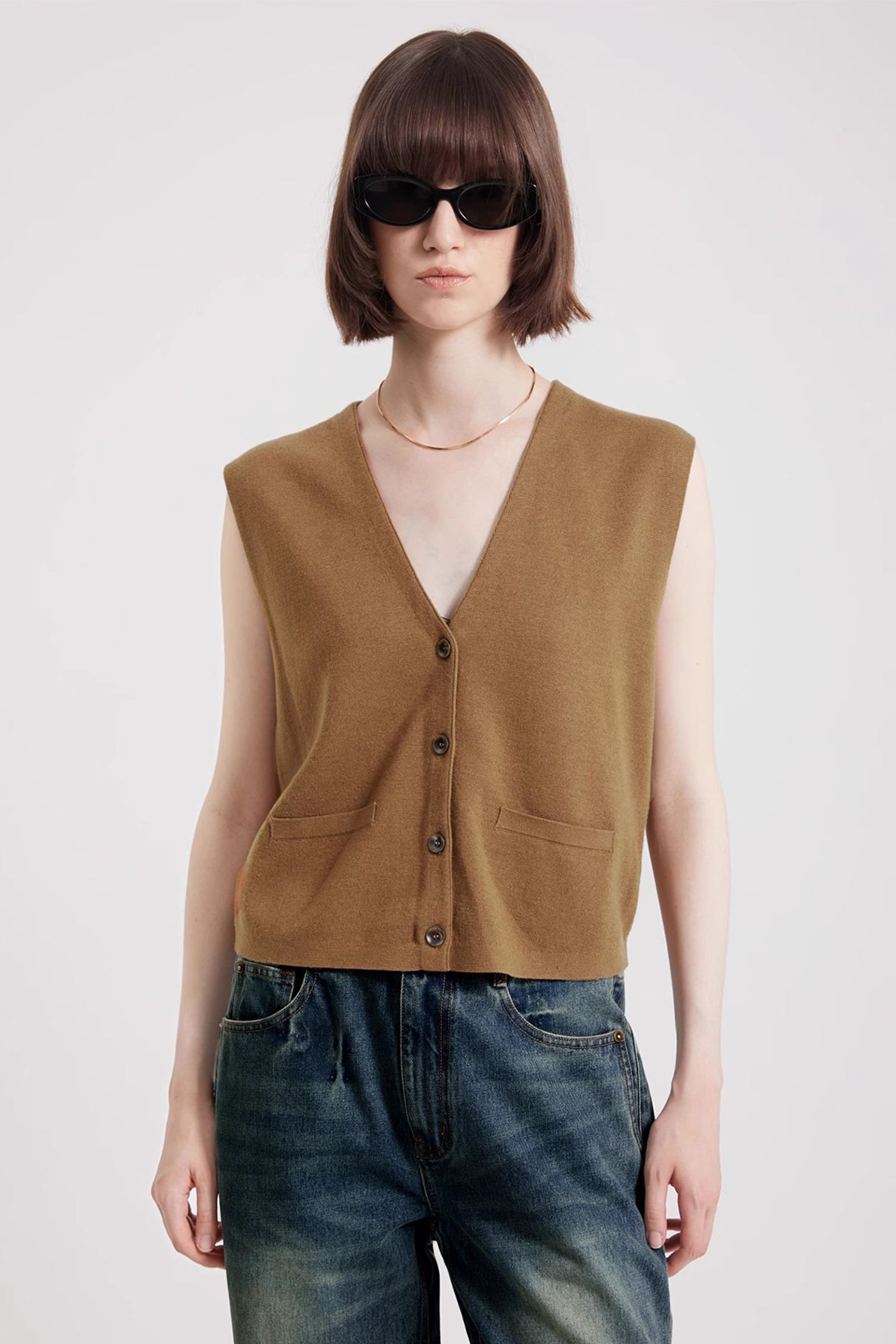 KAMILAN simple knit vest women's autumn new short vest top