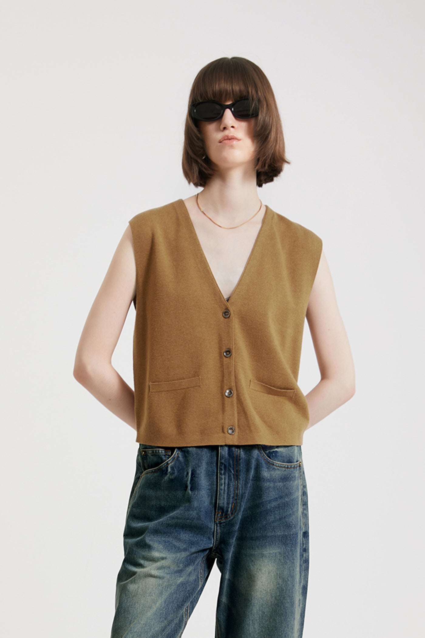 KAMILAN simple knit vest women's autumn new short vest top