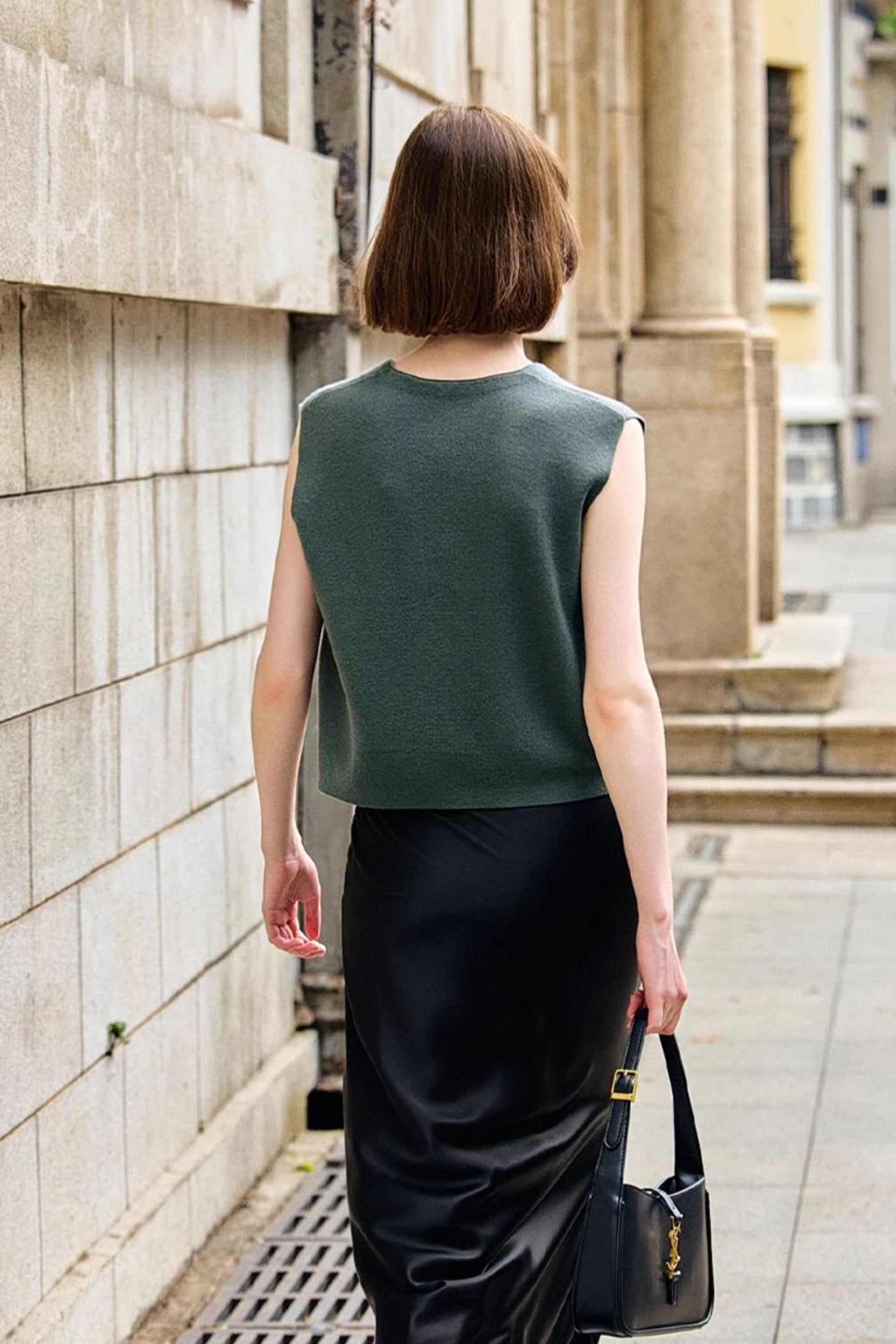 KAMILAN simple knit vest women's autumn new short vest top