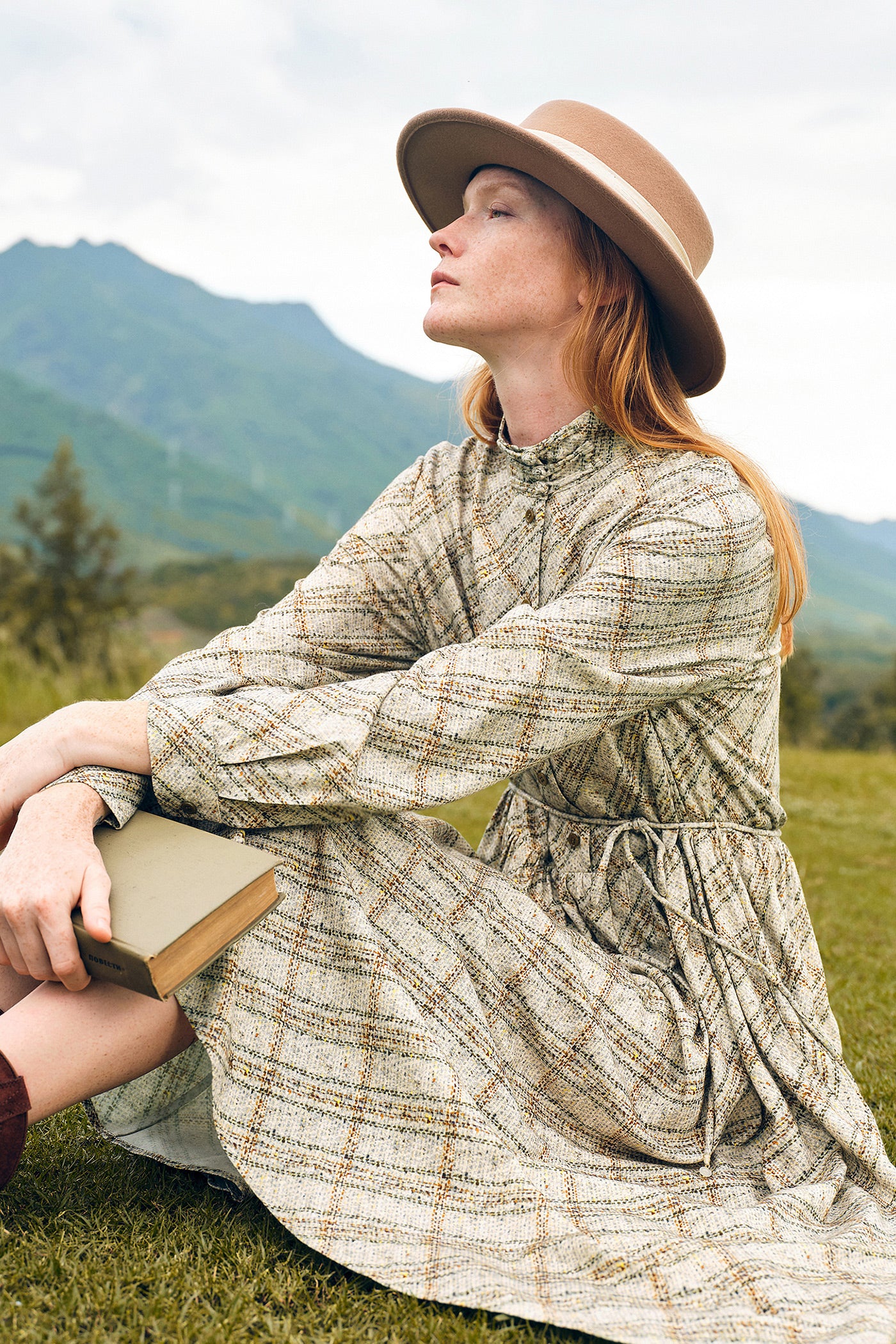 KAMILAN retro diamond shape print dress female autumn 2025 new long  shirt dress