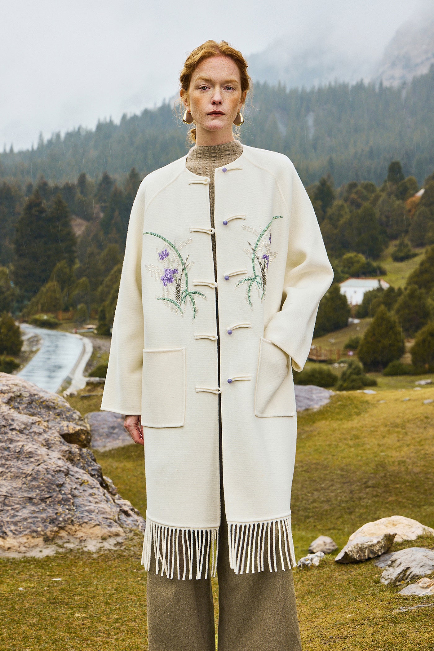 KAMILAN new Chinese style retro wool coat women's 2025 autumn and winter new long double-sided coat.