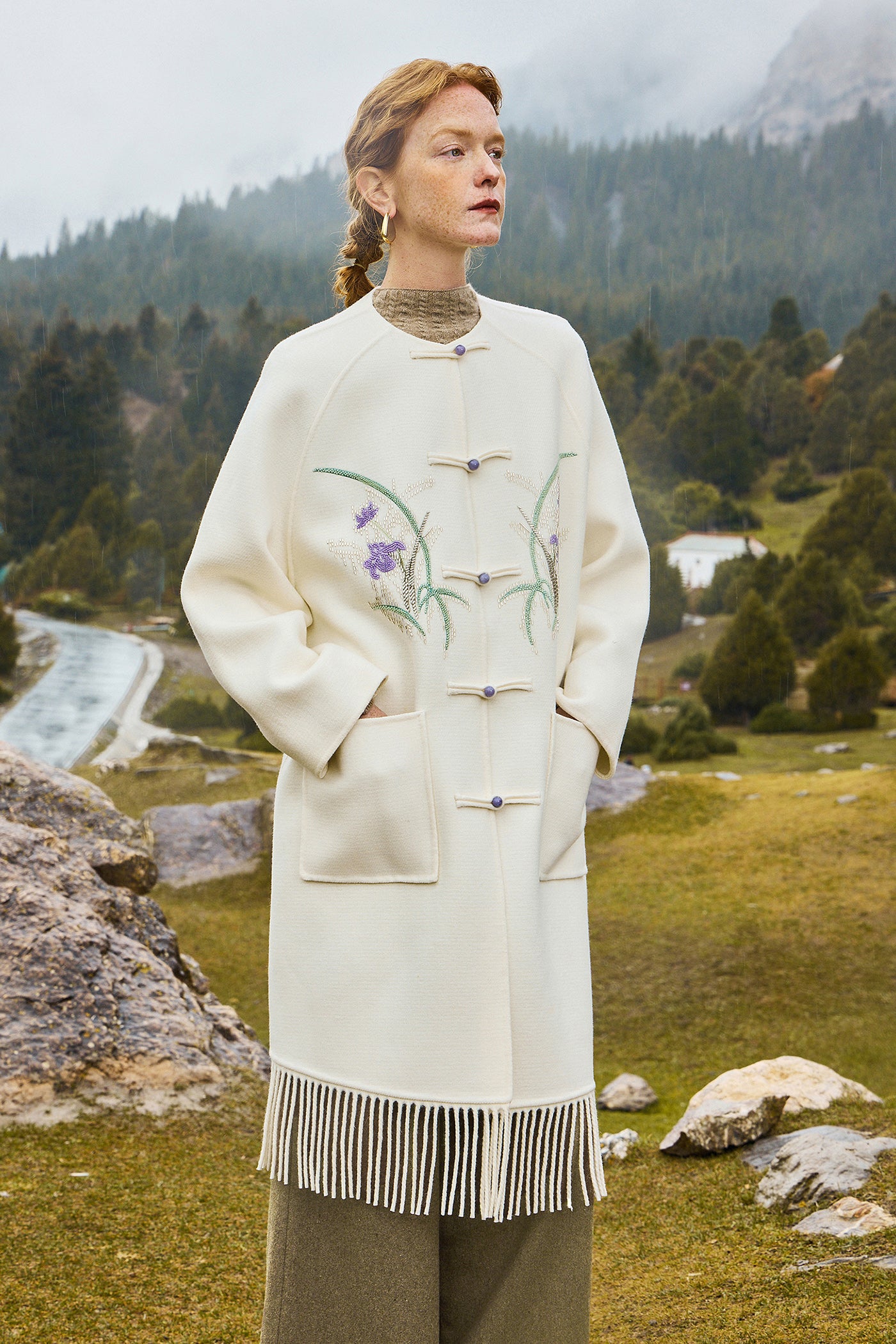 KAMILAN new Chinese style retro wool coat women's 2025 autumn and winter new long double-sided coat.