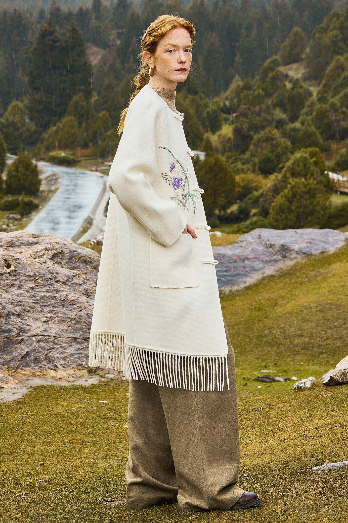 KAMILAN new Chinese style retro wool coat women's 2025 autumn and winter new long double-sided coat.