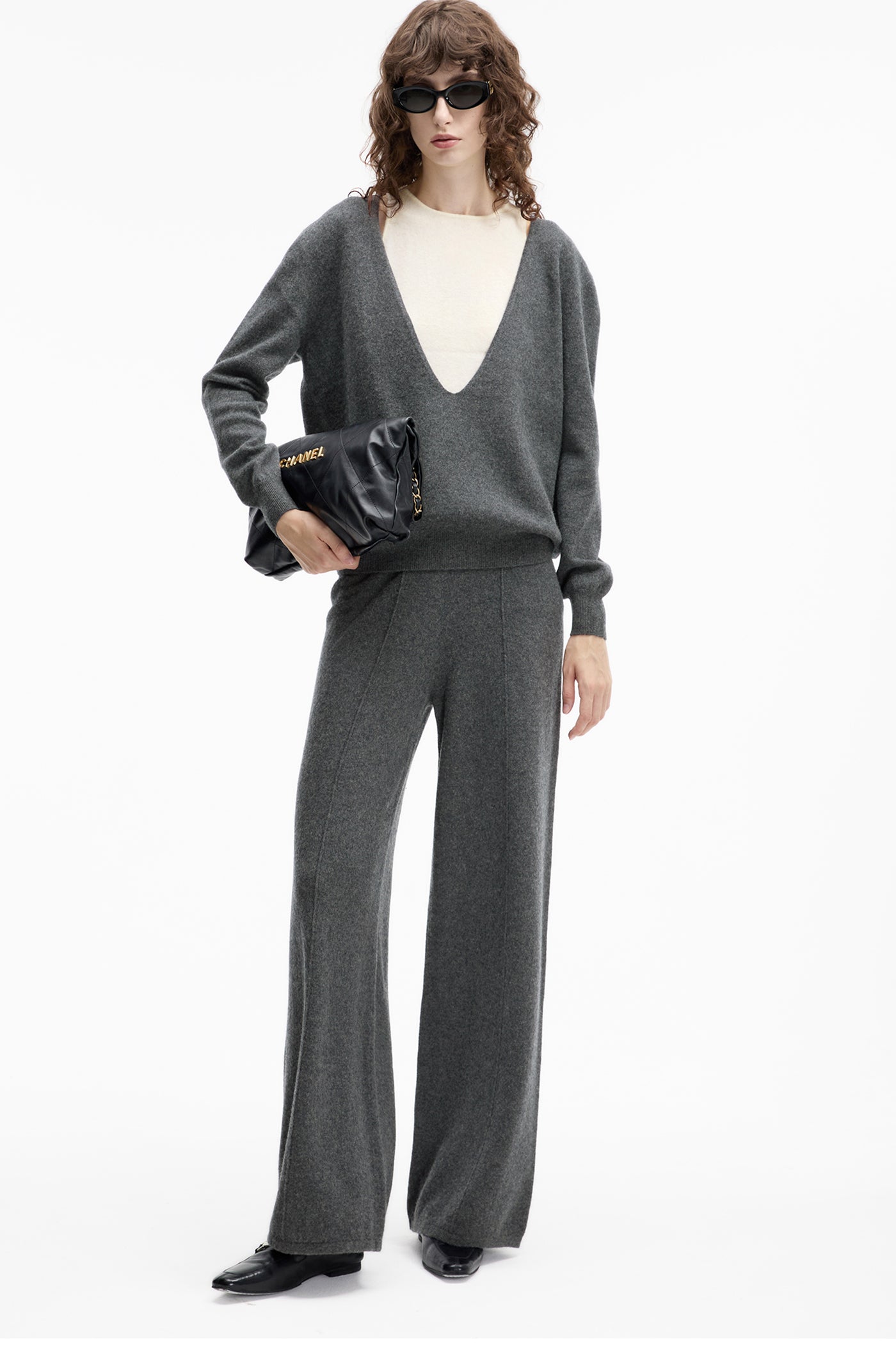 KAMILAN highwaisted waist straight leg pants women's autumn new casual wide-leg pants.