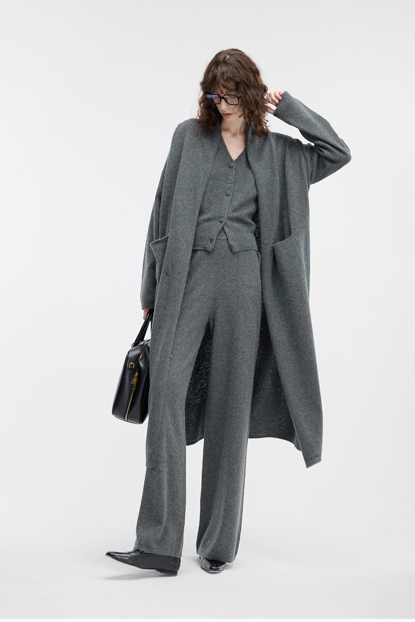 KAMILAN highwaisted waist straight leg pants women's autumn new casual wide-leg pants.