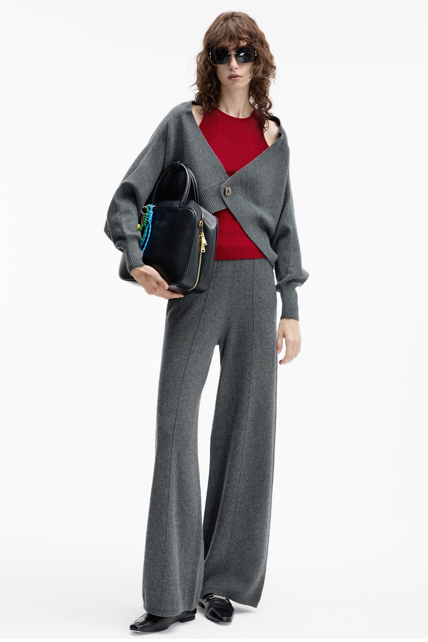 KAMILAN highwaisted waist straight leg pants women's autumn new casual wide-leg pants.