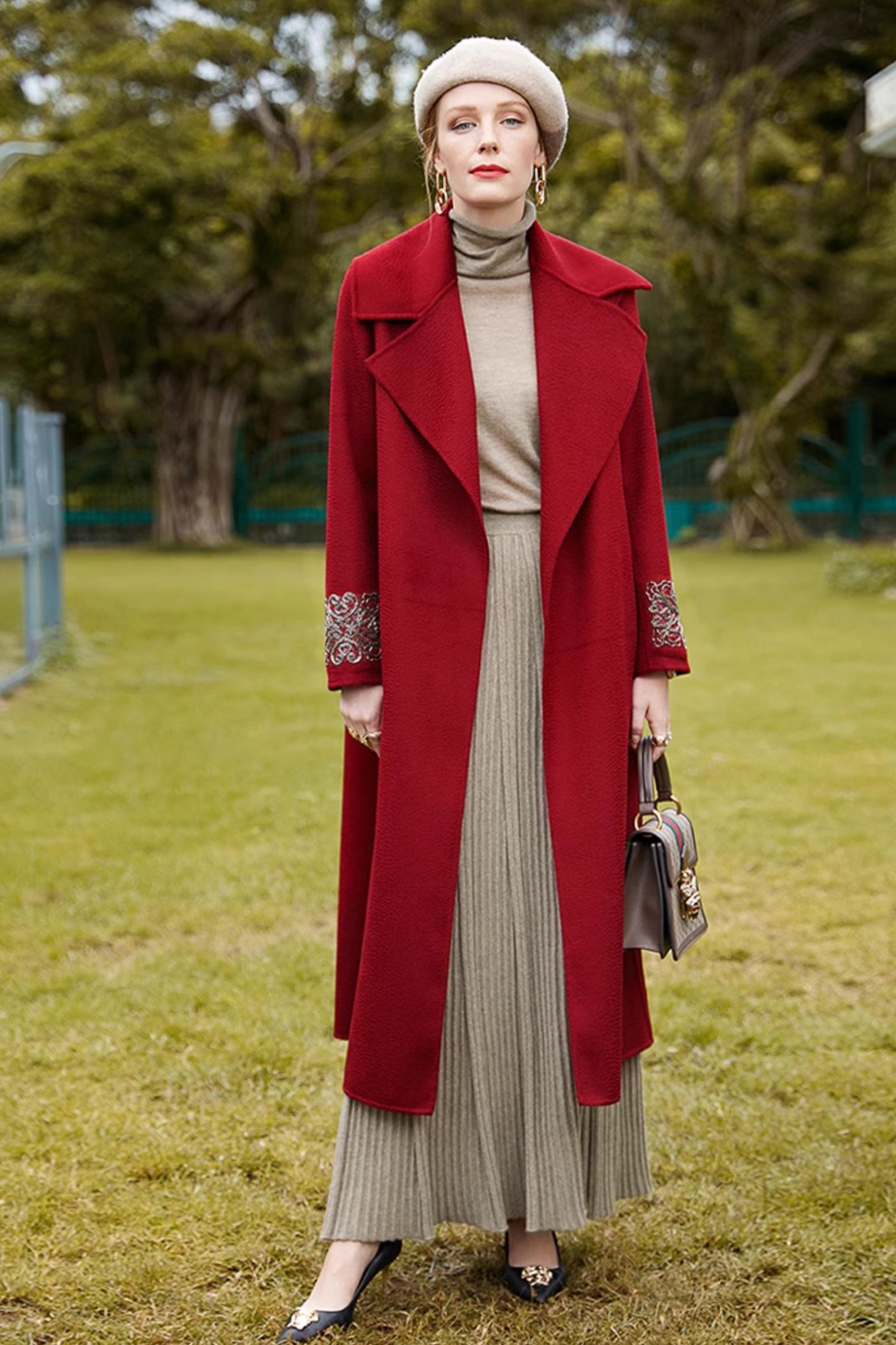 KAMILAN ripple wool coat women's new long double-sided wool coat coat in autumn and winter