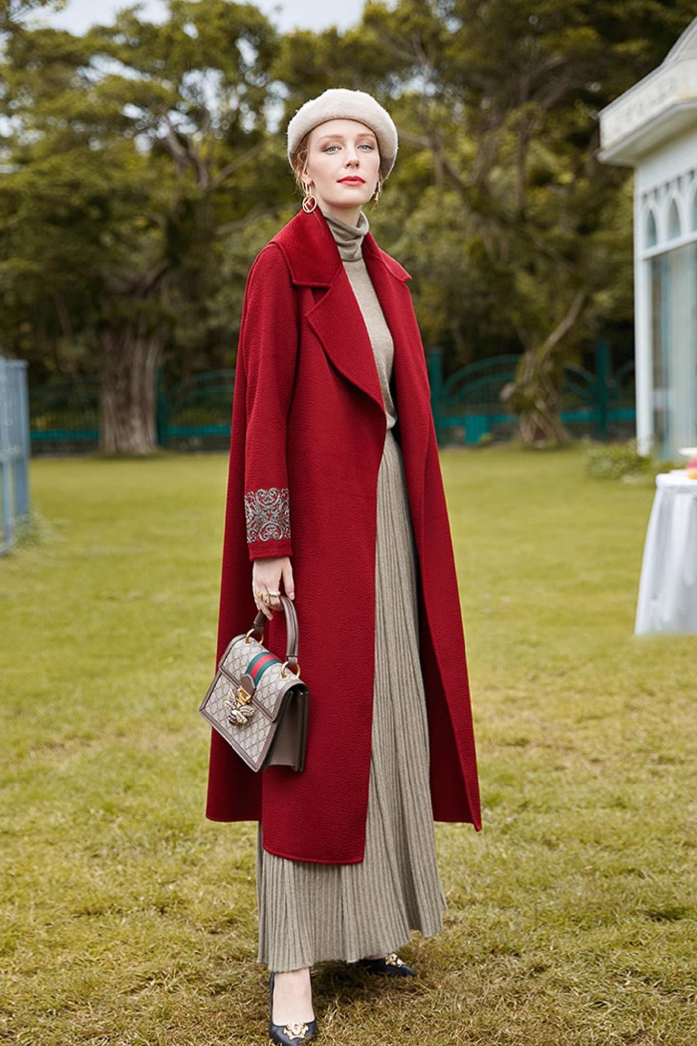 KAMILAN ripple wool coat women's new long double-sided wool coat coat in autumn and winter