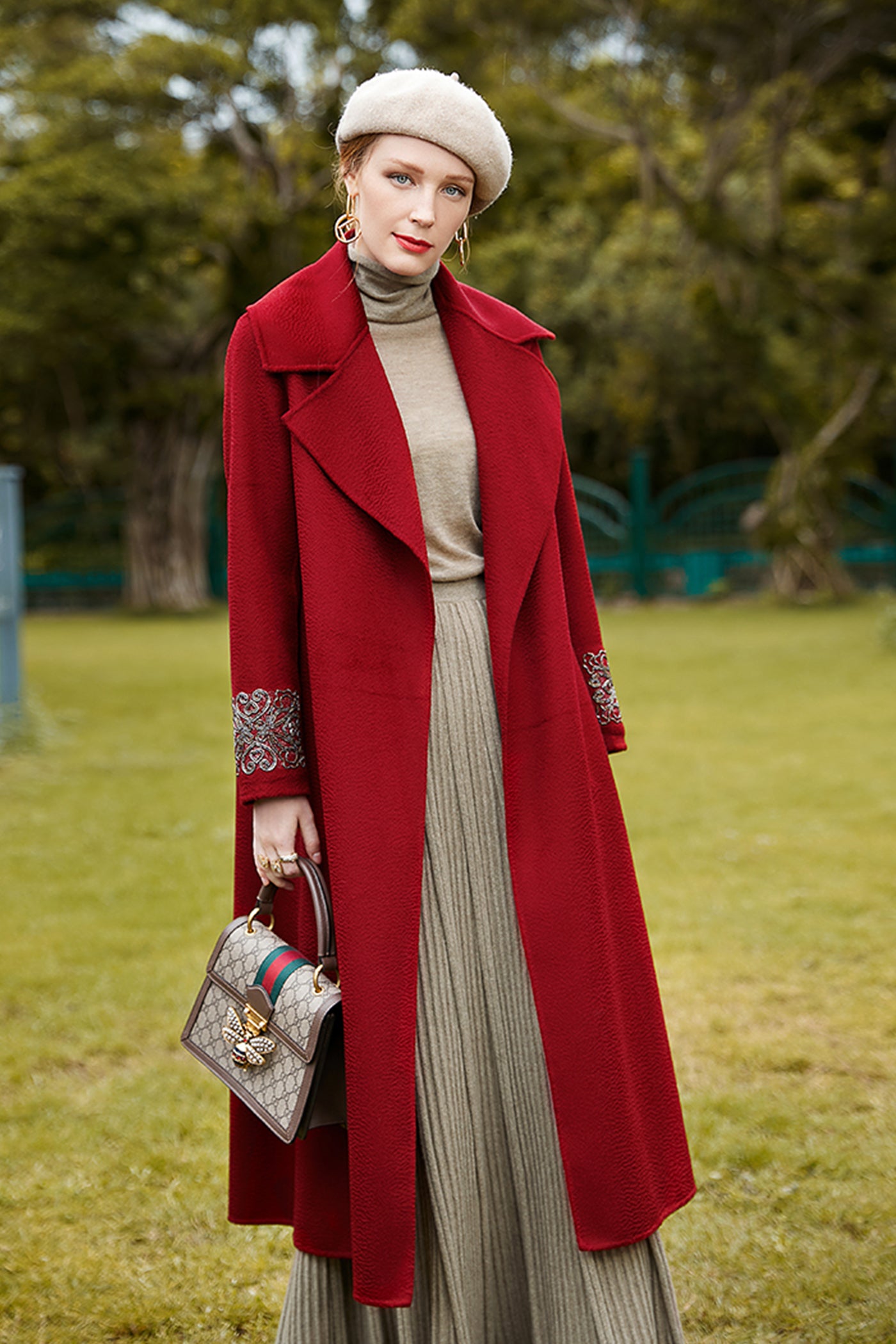 KAMILAN ripple wool coat women's new long double-sided wool coat coat in autumn and winter