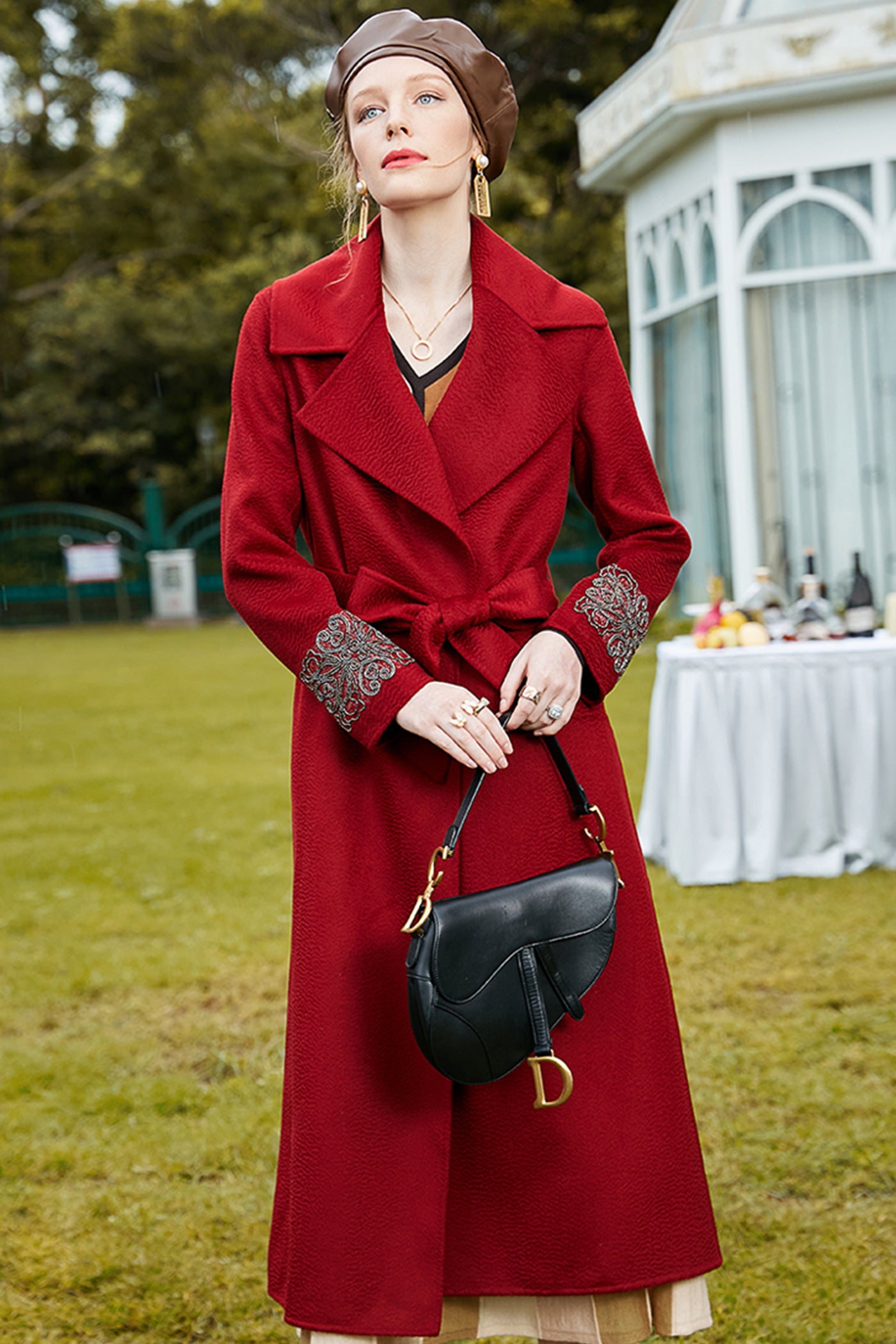 KAMILAN ripple wool coat women's new long double-sided wool coat coat in autumn and winter