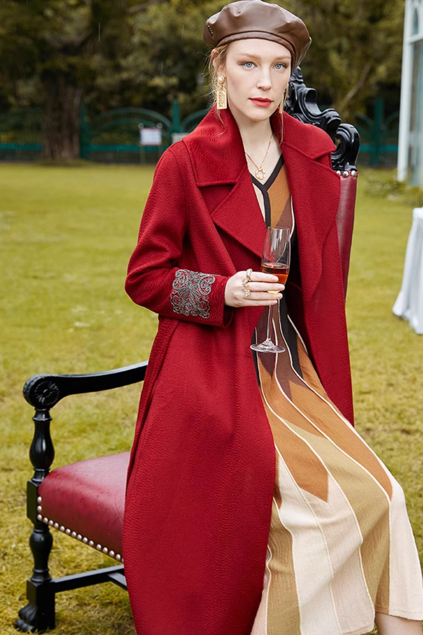 KAMILAN ripple wool coat women's new long double-sided wool coat coat in autumn and winter