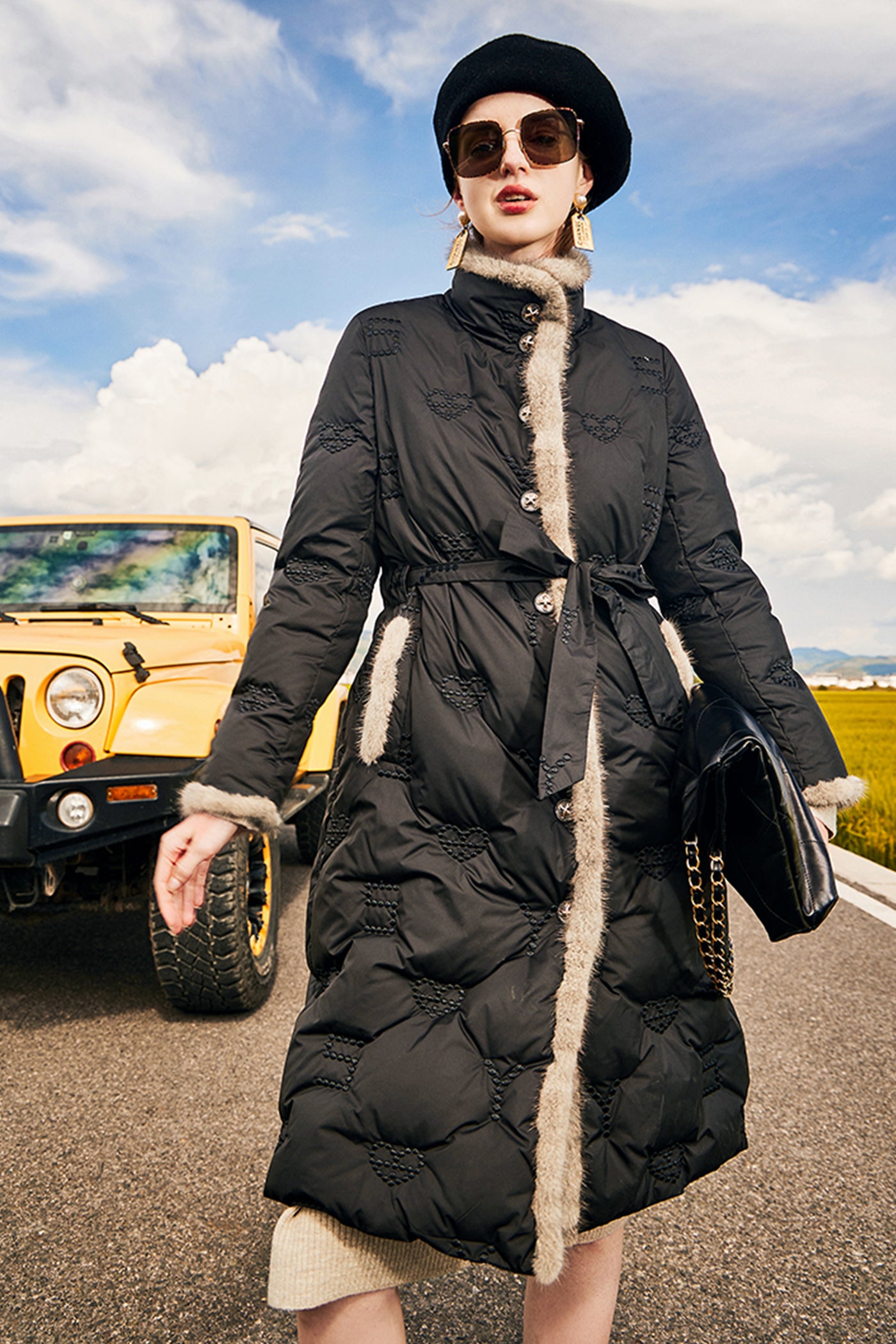 KAMILAN mink fur collar down jacket female 2022 winter new long embroidered white goose down jacket
