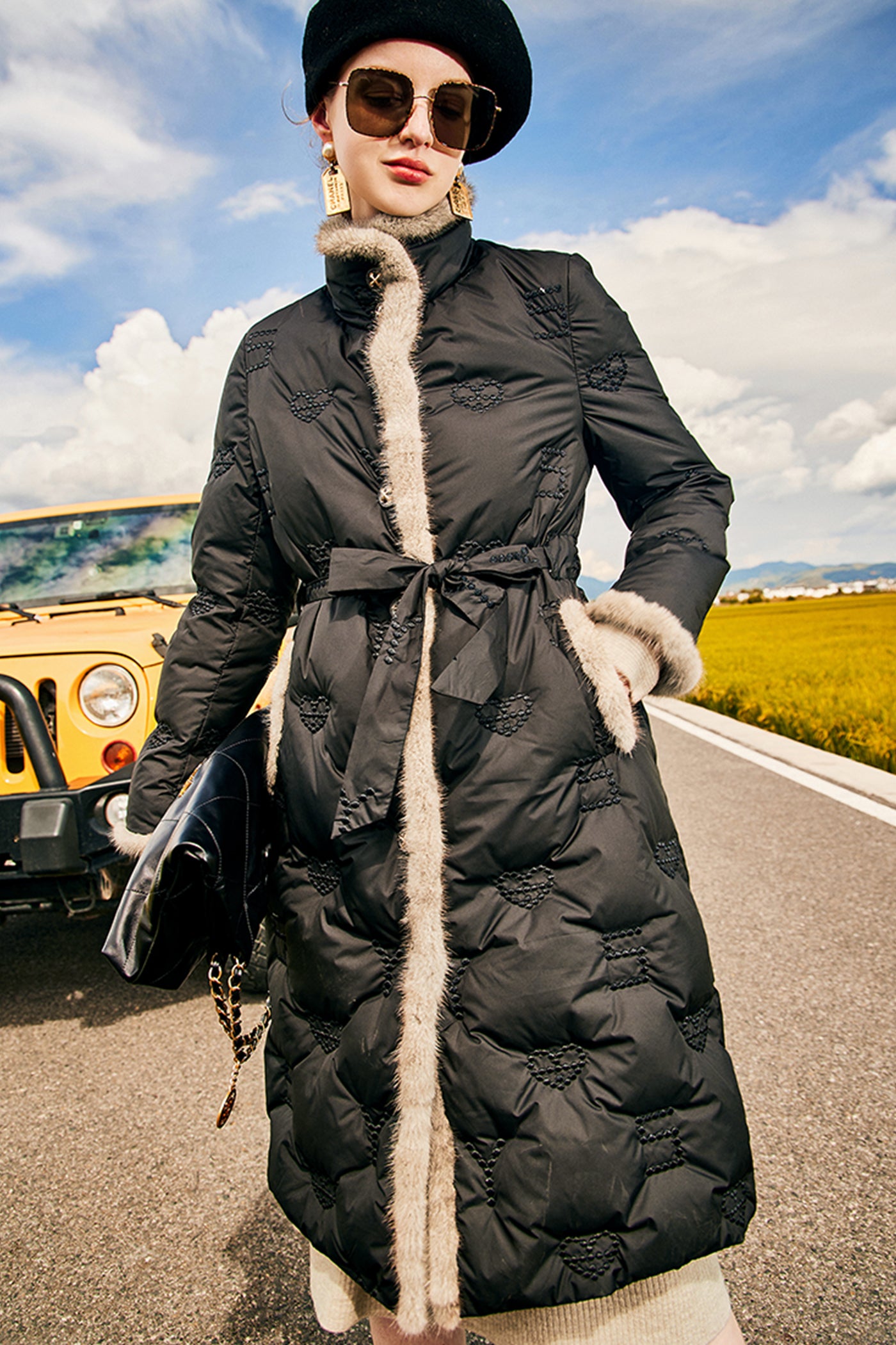 KAMILAN mink fur collar down jacket female 2022 winter new long embroidered white goose down jacket