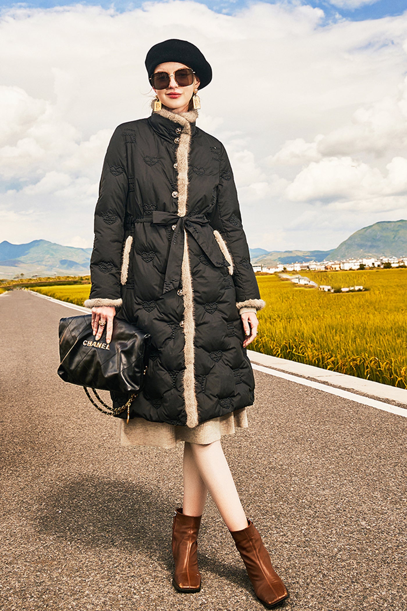 KAMILAN mink fur collar down jacket female 2022 winter new long embroidered white goose down jacket