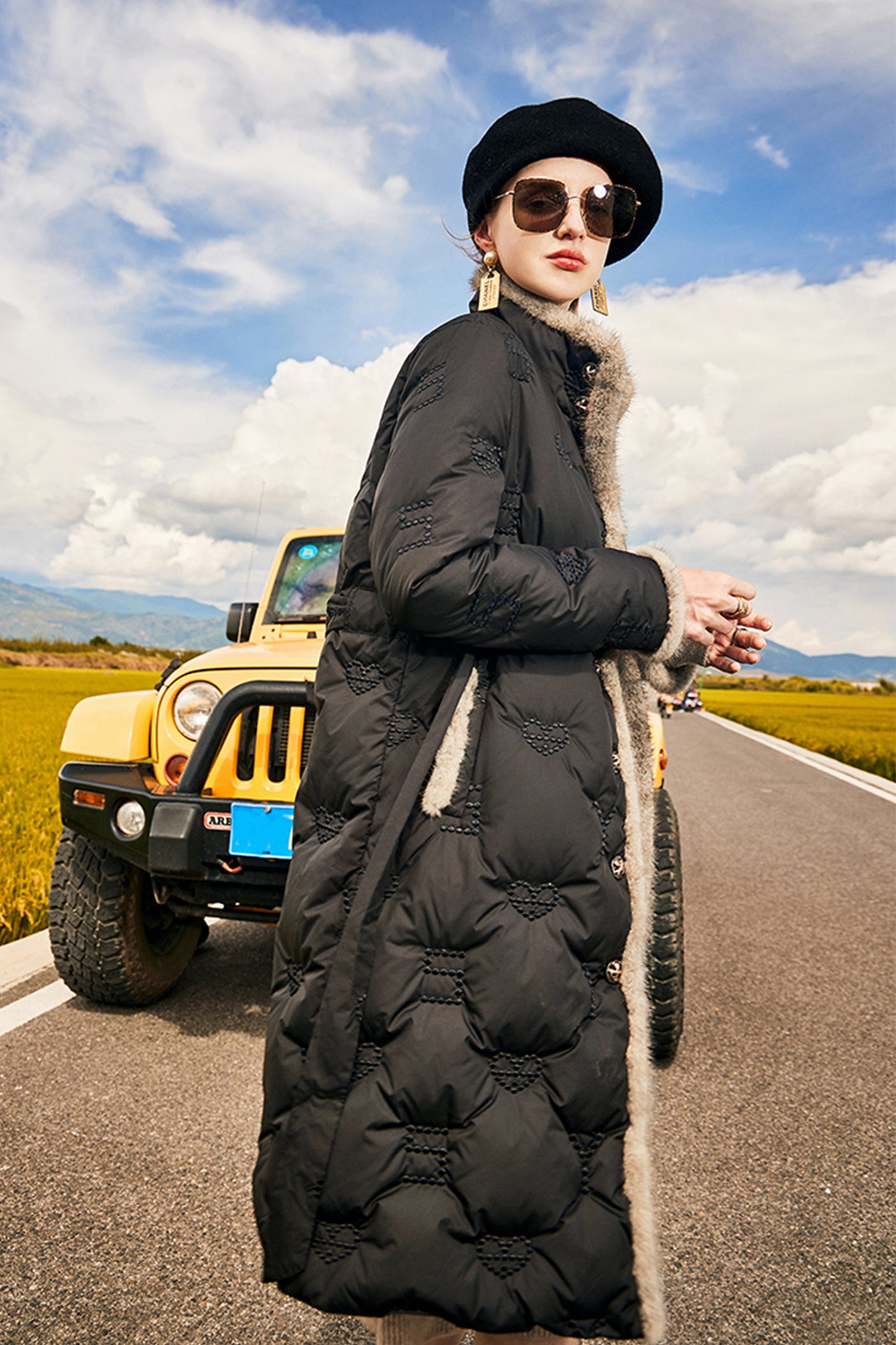 KAMILAN mink fur collar down jacket female 2022 winter new long embroidered white goose down jacket