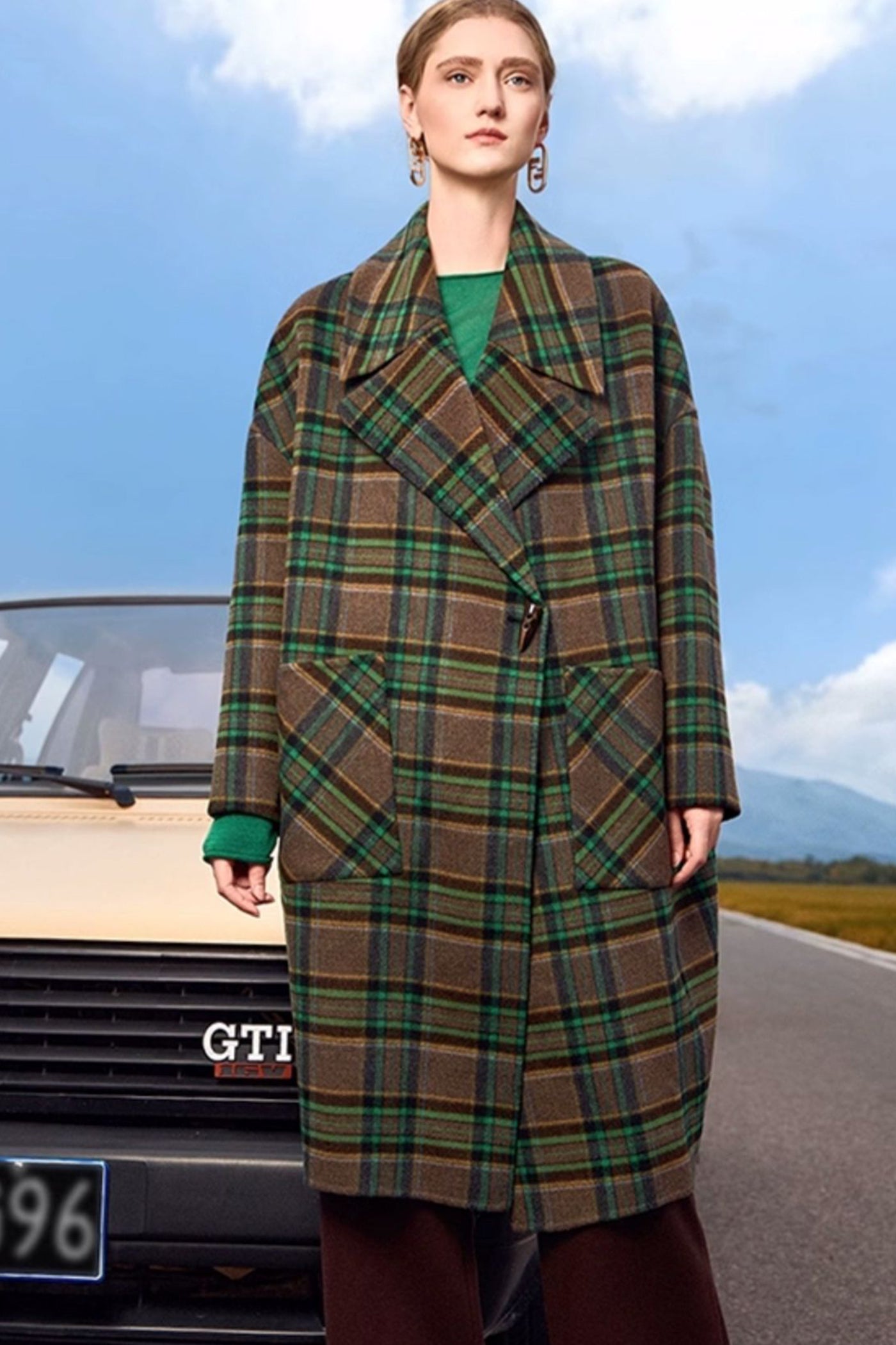 KAMILAN Plaid Double-sided Wool Coat Women's Fall/Winter 2025 New style Loose Mid-long Profile Woolen Coat