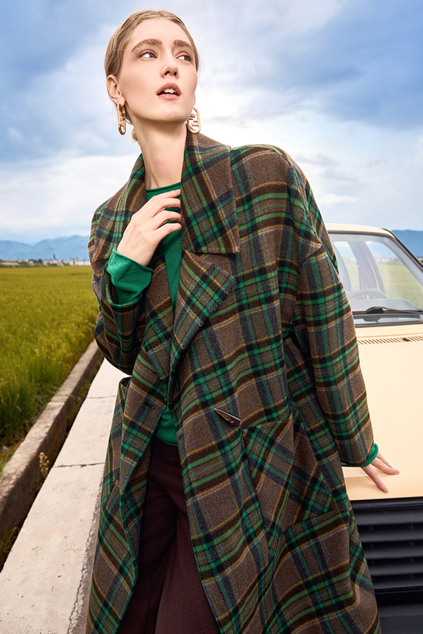 KAMILAN Plaid Double-sided Wool Coat Women's Fall/Winter 2025 New style Loose Mid-long Profile Woolen Coat