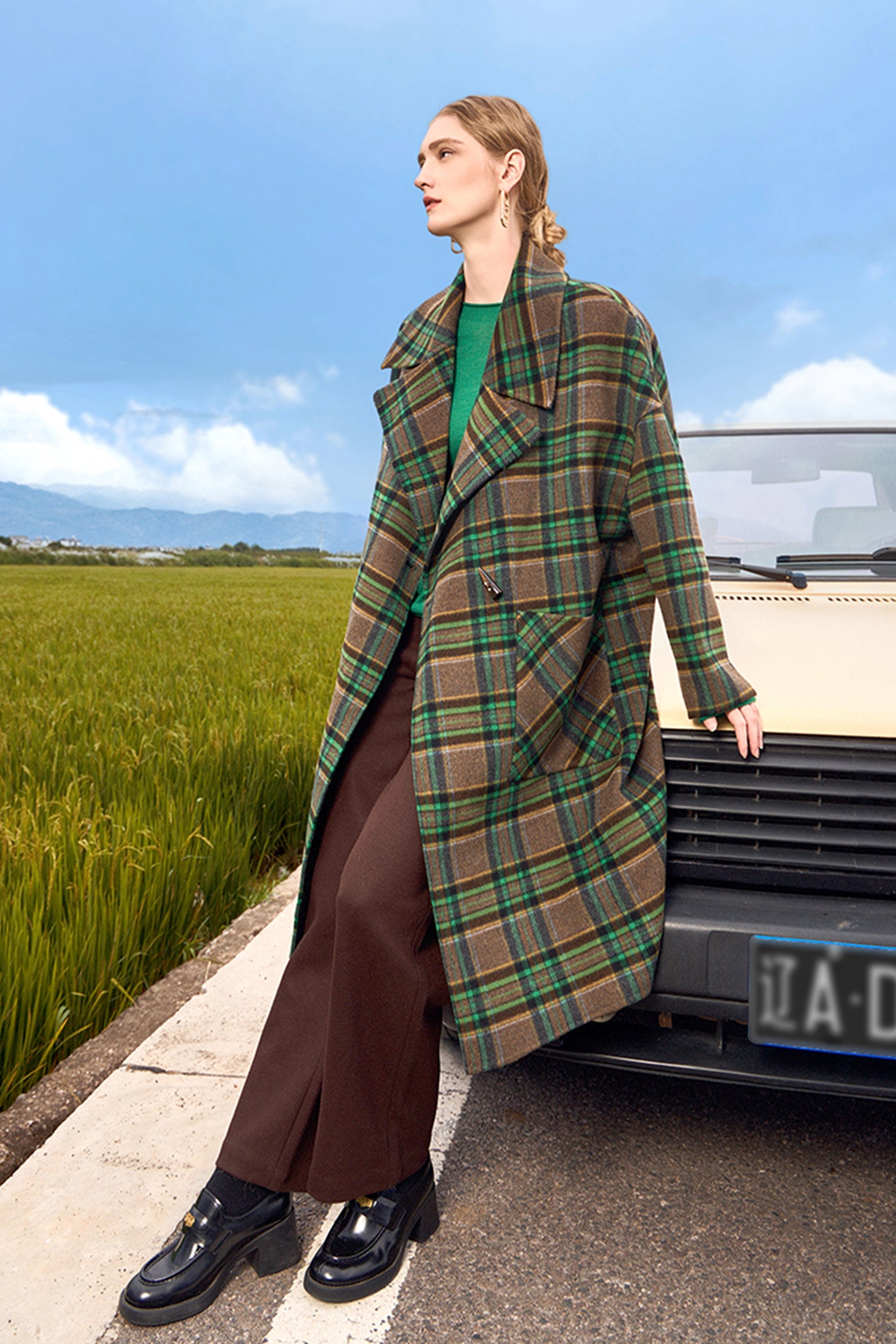 KAMILAN Plaid Double-sided Wool Coat Women's Fall/Winter 2025 New style Loose Mid-long Profile Woolen Coat
