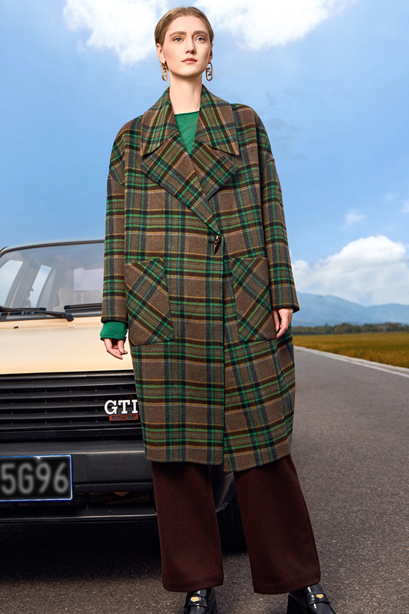 KAMILAN Plaid Double-sided Wool Coat Women's Fall/Winter 2025 New style Loose Mid-long Profile Woolen Coat