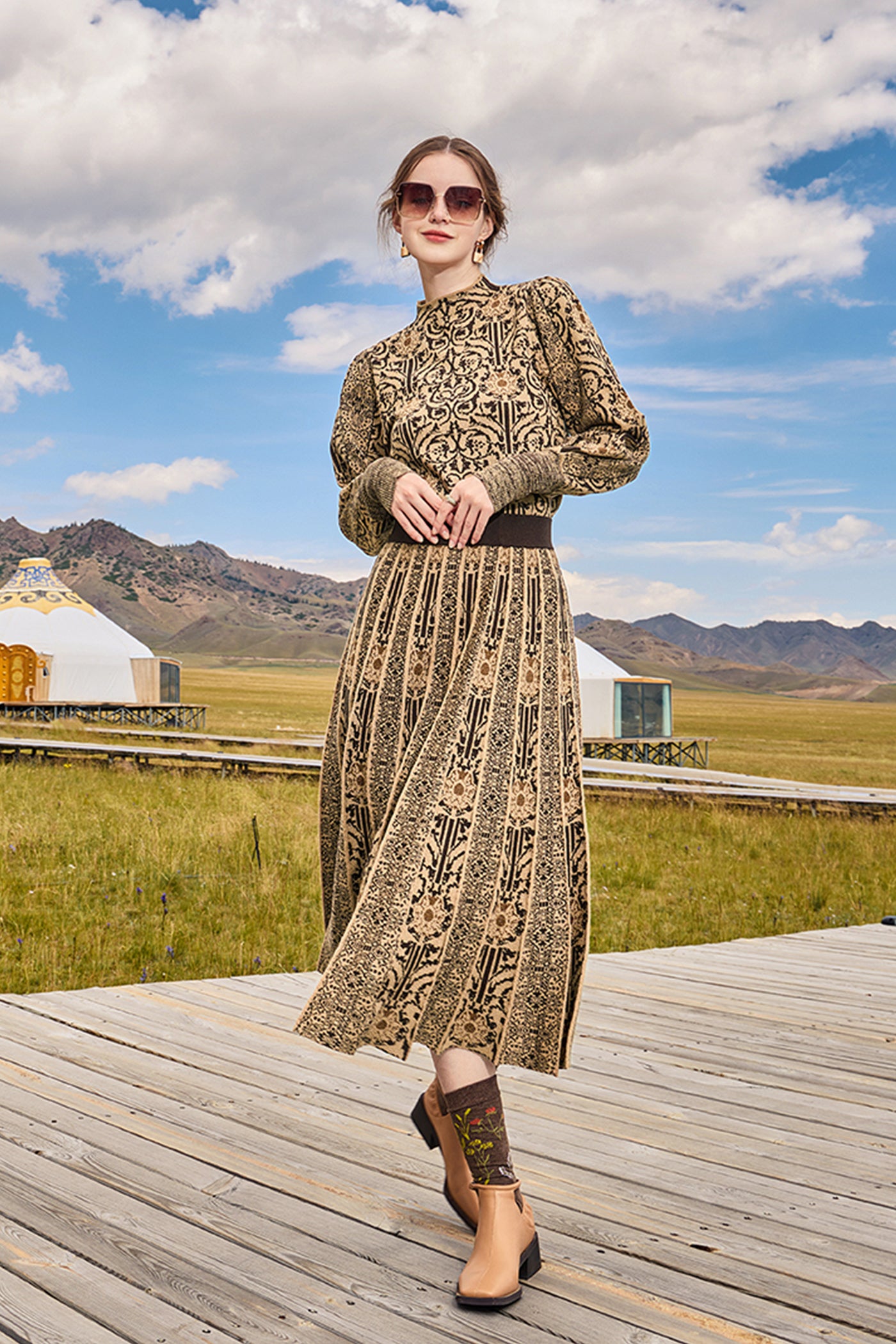 KAMILAN Printed Wool Sweater for Women – 2025 Fall Short Knit Pullover, Long Sleeve Elegant Base Layer