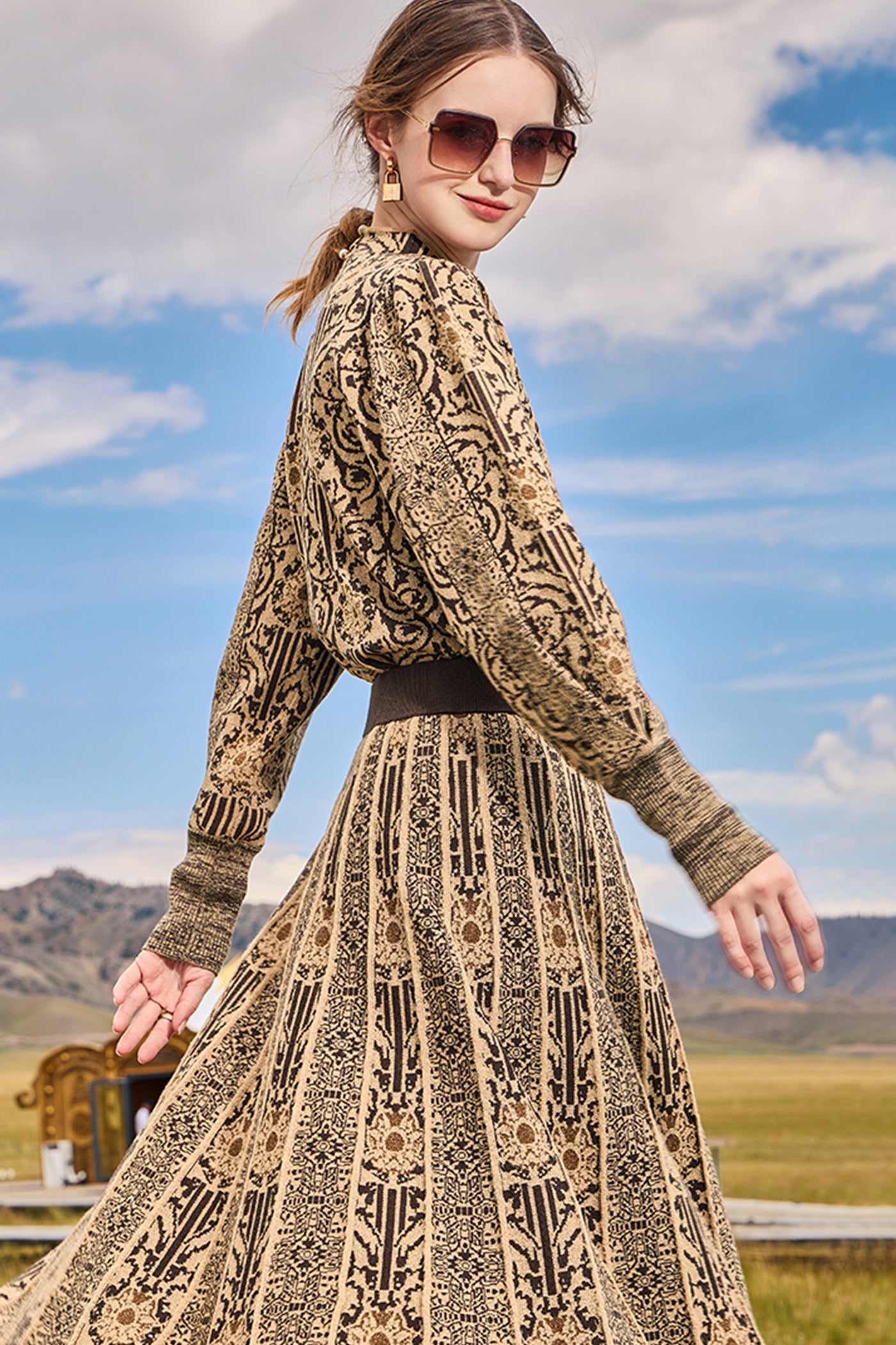 KAMILAN Printed Wool Sweater for Women – 2025 Fall Short Knit Pullover, Long Sleeve Elegant Base Layer