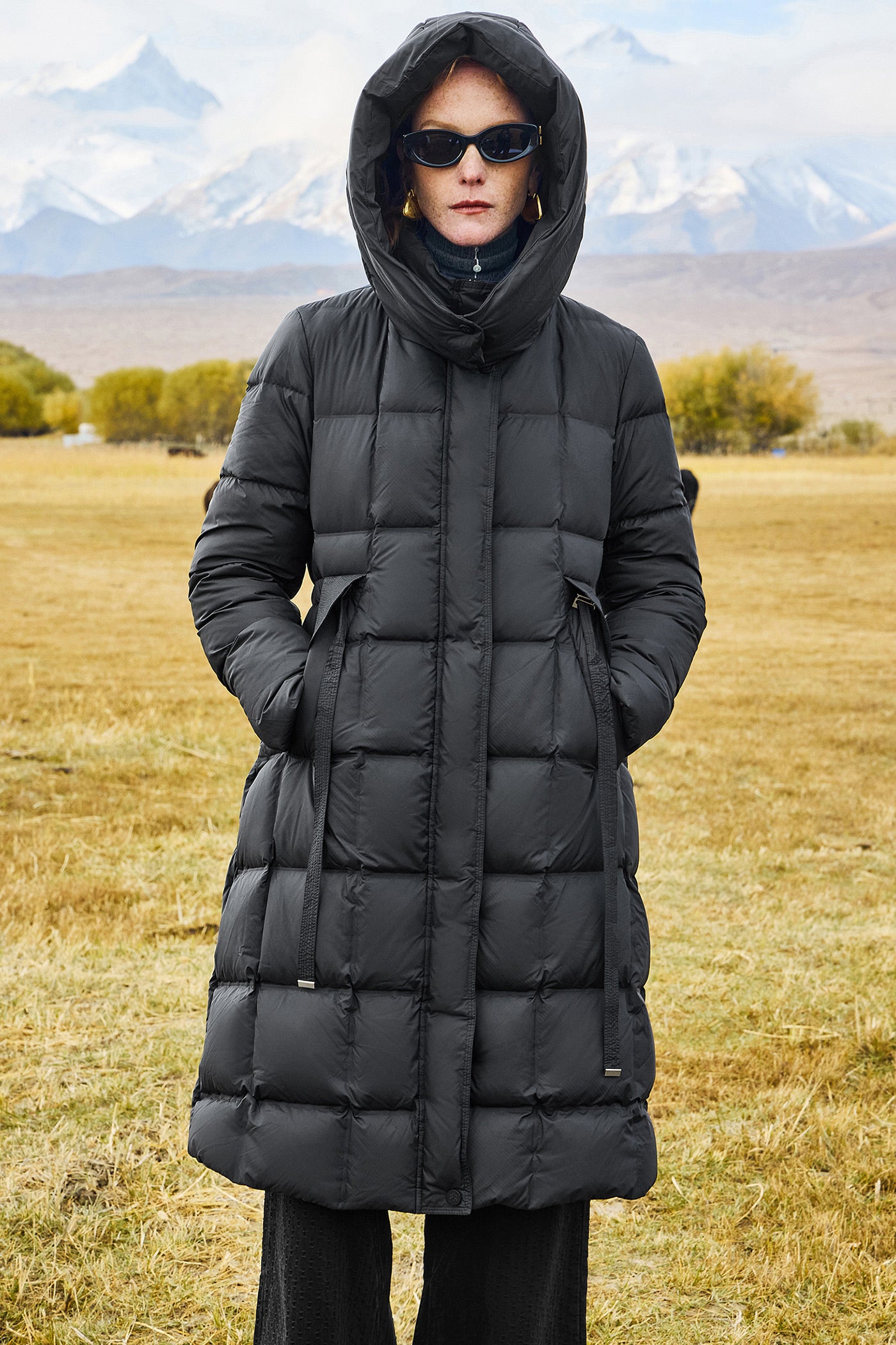 KAMILAN Women's White Duck Down Coat 2025 Winter | Mid-Length Hooded Puffer Jacket