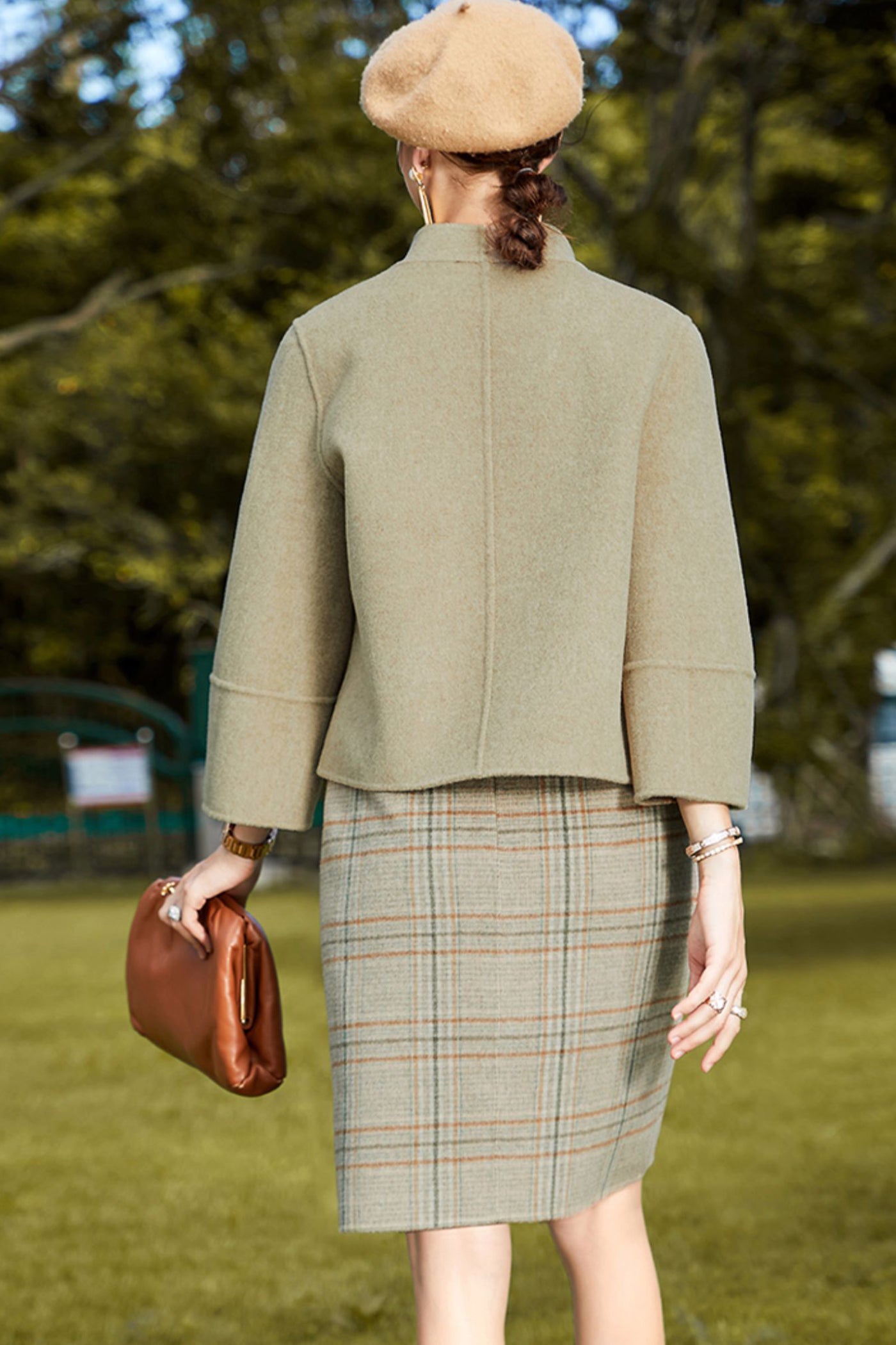 KAMILAN fashion double-sided plaid skirt women's autumn new double-sided woolen skirt
