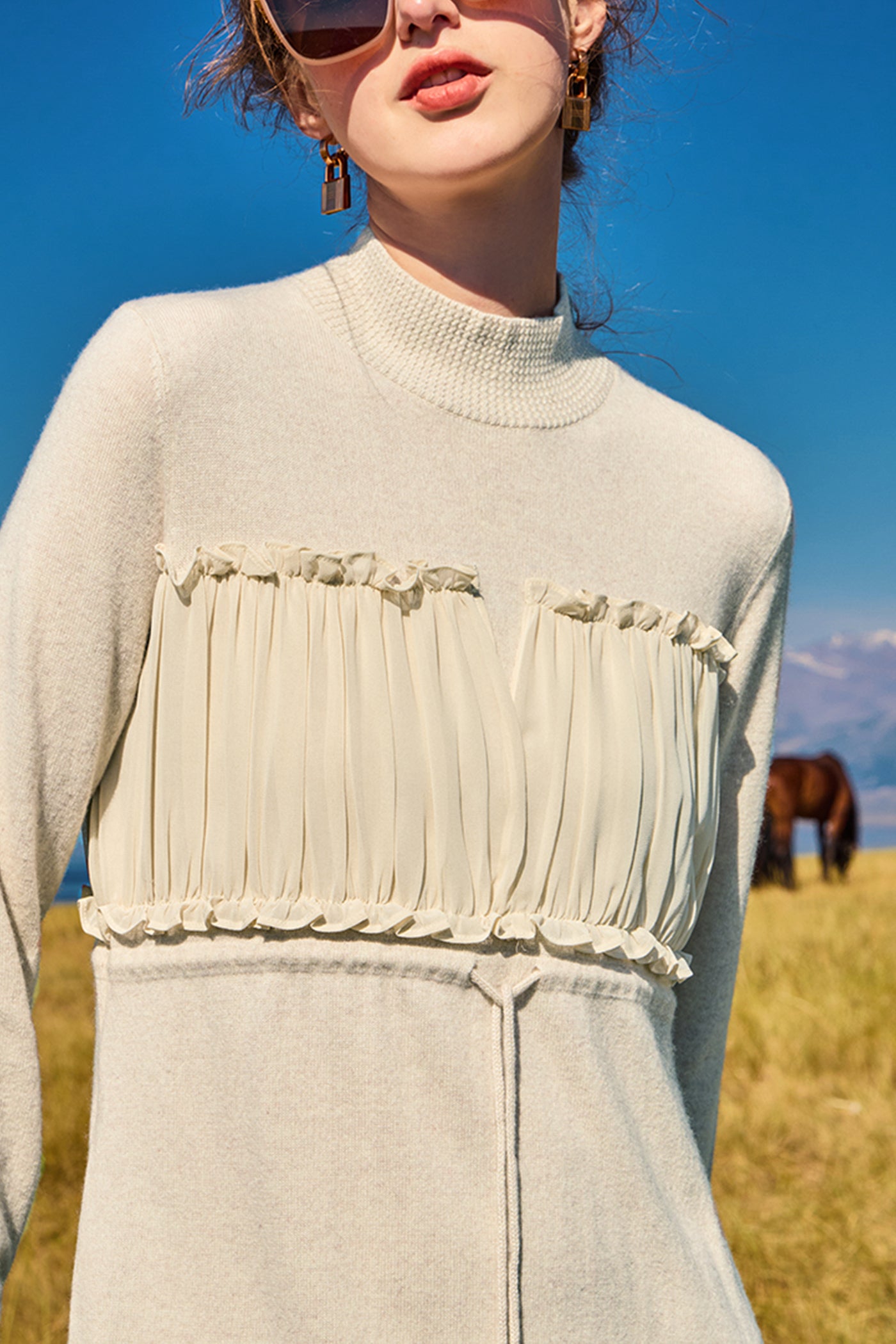 KAMILAN cashmere knit dress female autumn 2025 new style long-sleeved sweater dress