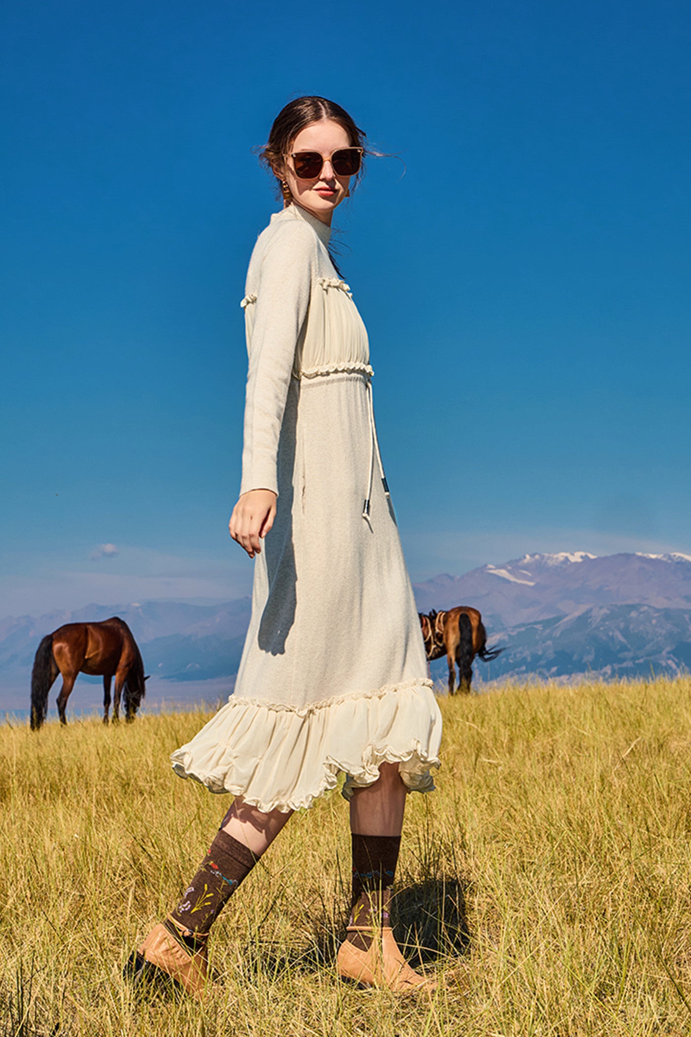KAMILAN cashmere knit dress female autumn 2025 new style long-sleeved sweater dress