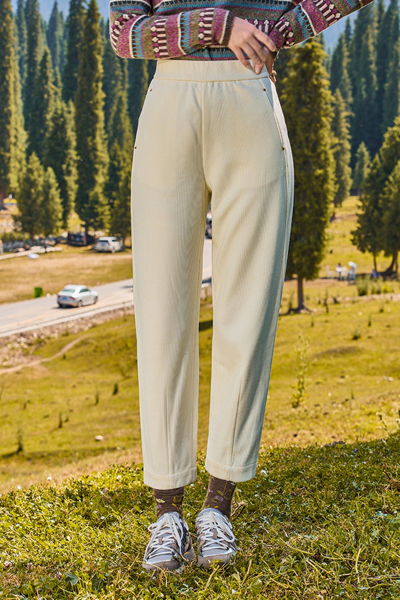 KAMILAN highwaisted  pencil pants women 2025 autumn and winter new style knitted casual pants ladies slim pants.