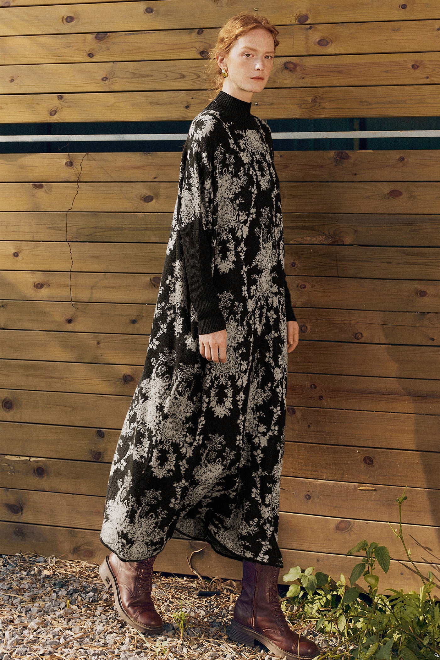 KAMILAN knit dress women's autumn 2025 newstyle loose Mid-Length printed sweater bottoming A-line dress