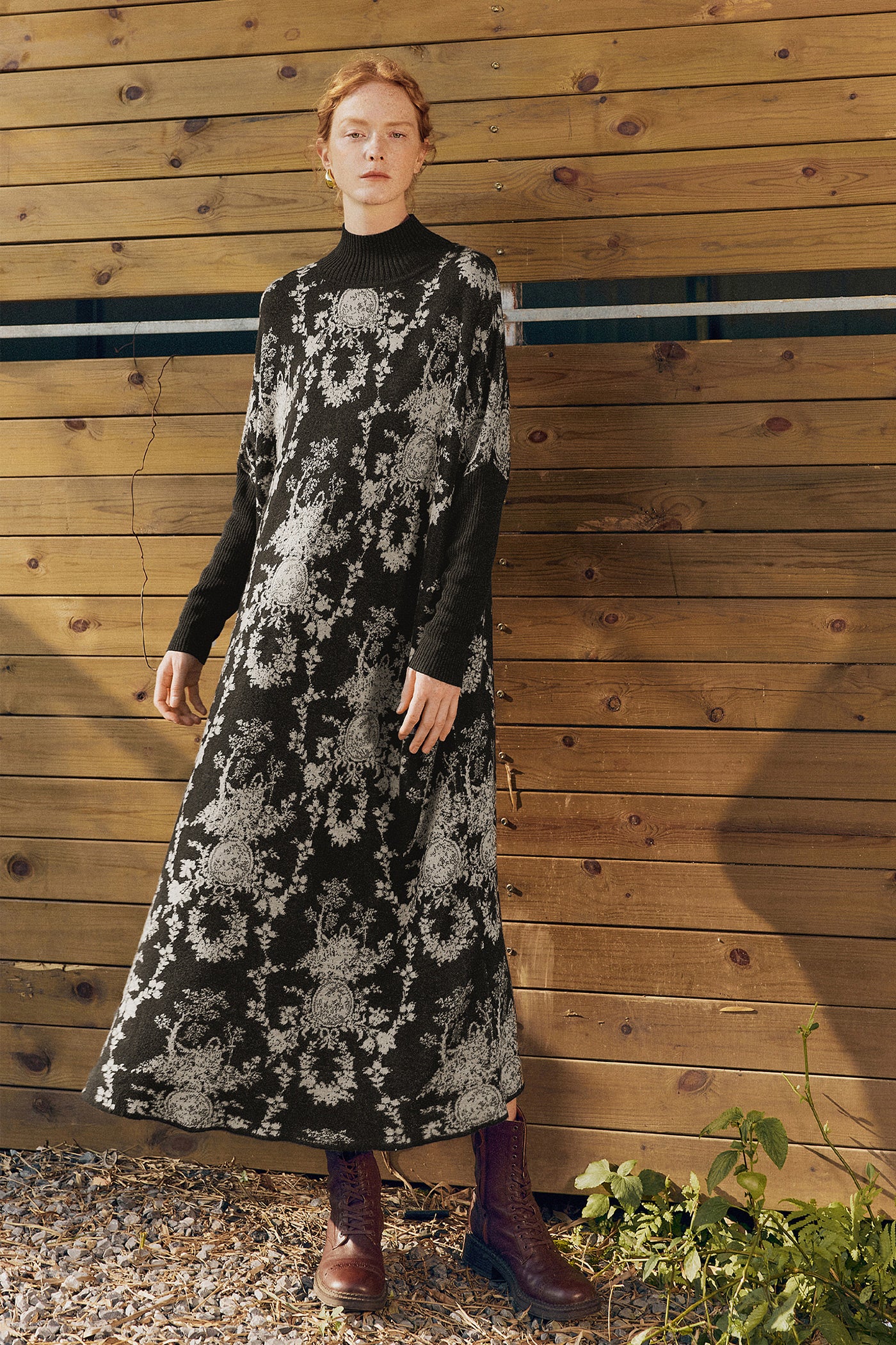KAMILAN knit dress women's autumn 2025 newstyle loose Mid-Length printed sweater bottoming A-line dress