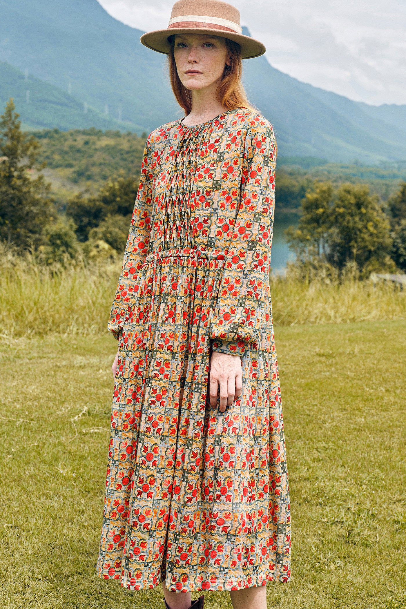 KAMILAN chic wool dress women's autumn 2025 new style Mid-Length print A-word dress