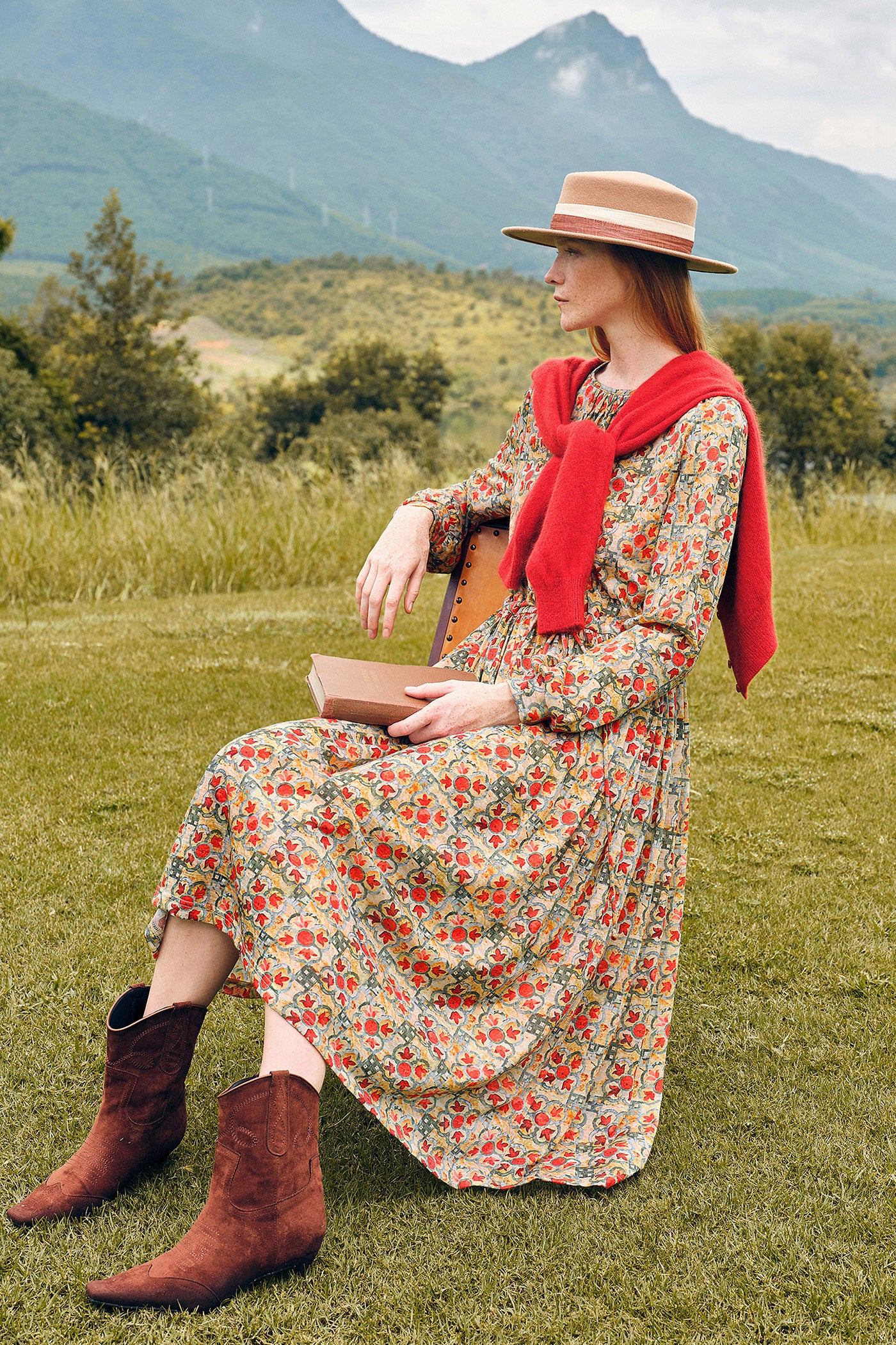 KAMILAN chic wool dress women's autumn 2025 new style Mid-Length print A-word dress