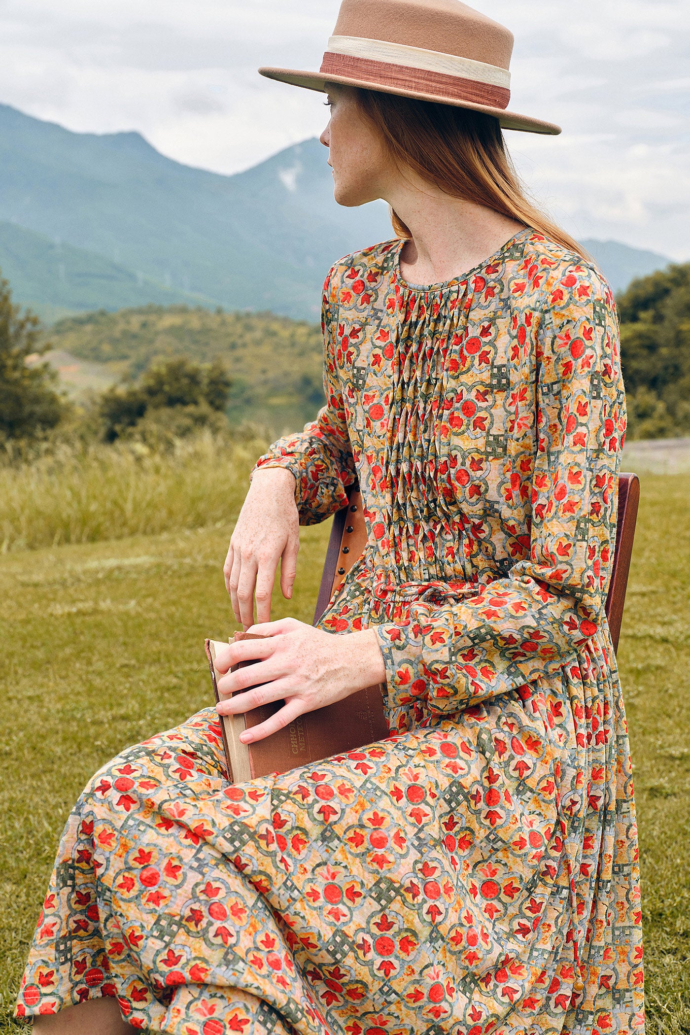 KAMILAN chic wool dress women's autumn 2025 new style Mid-Length print A-word dress