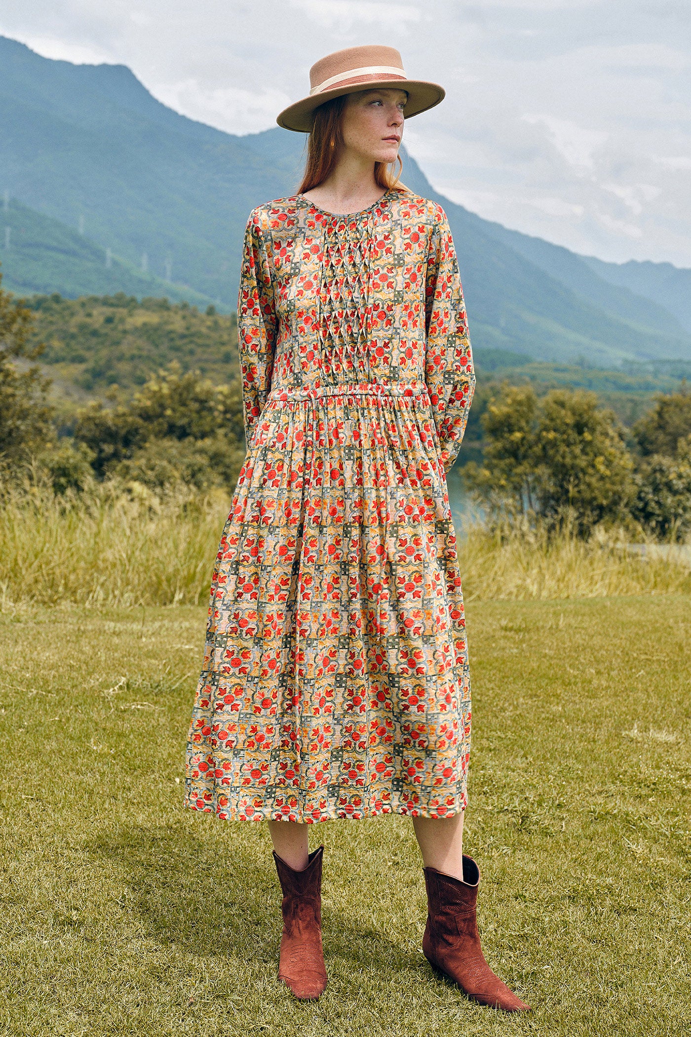 KAMILAN chic wool dress women's autumn 2025 new style Mid-Length print A-word dress