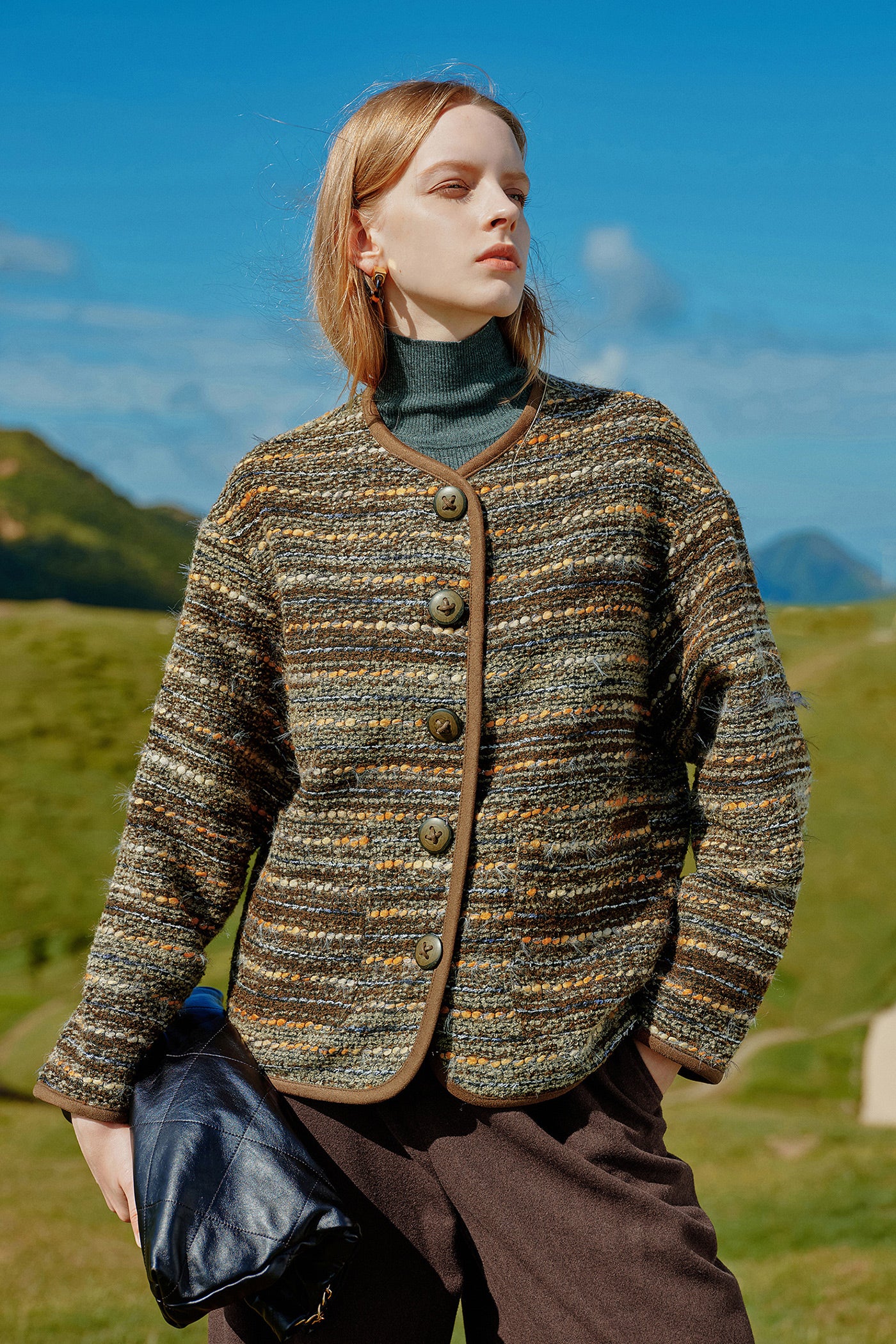 fashion tweed coat women's autumn and winter new style loose small fragrance coat jacket