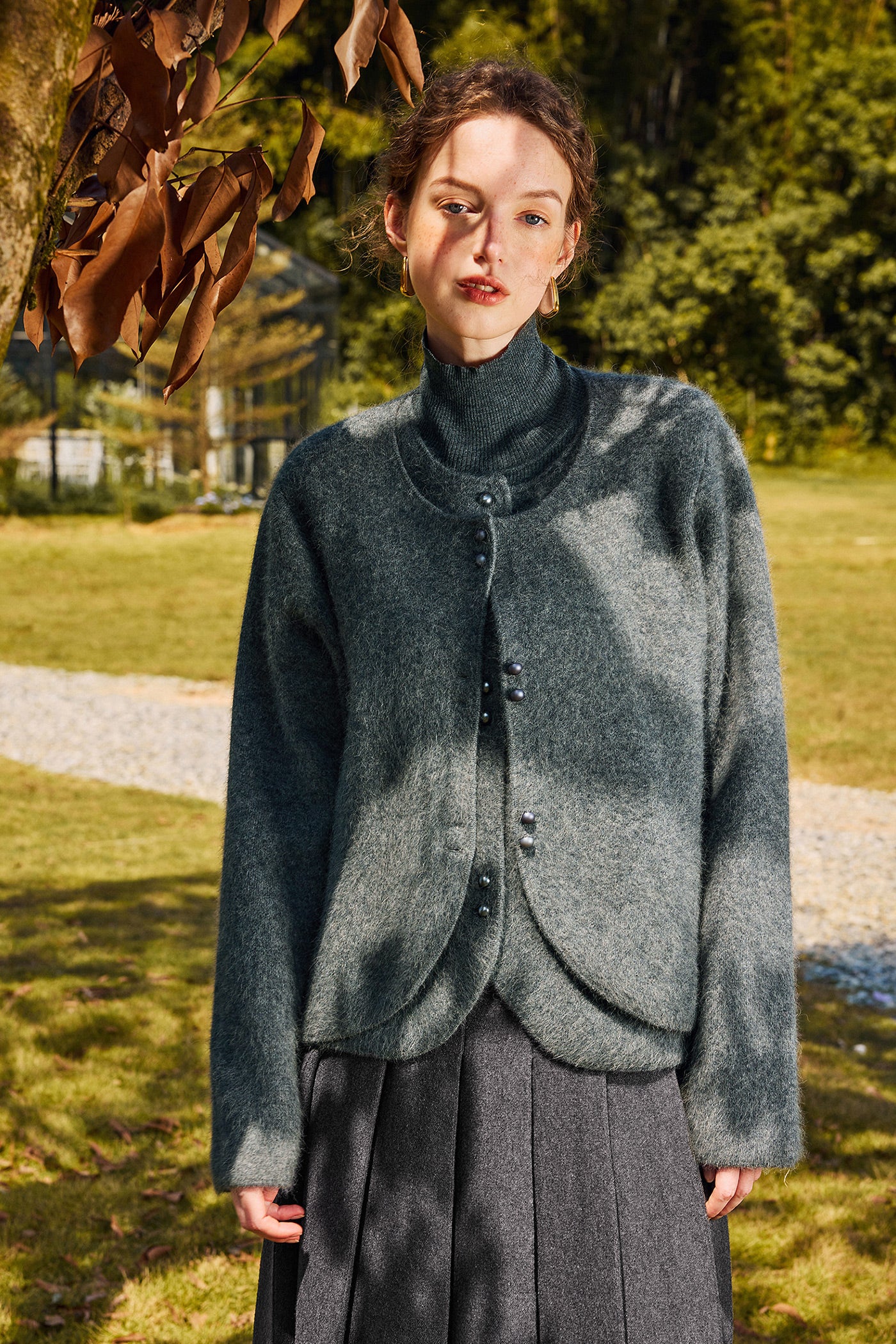 KAMILAN short grey knit cardigan jacket women's autumn and winter 2025 new fashion sweater top.