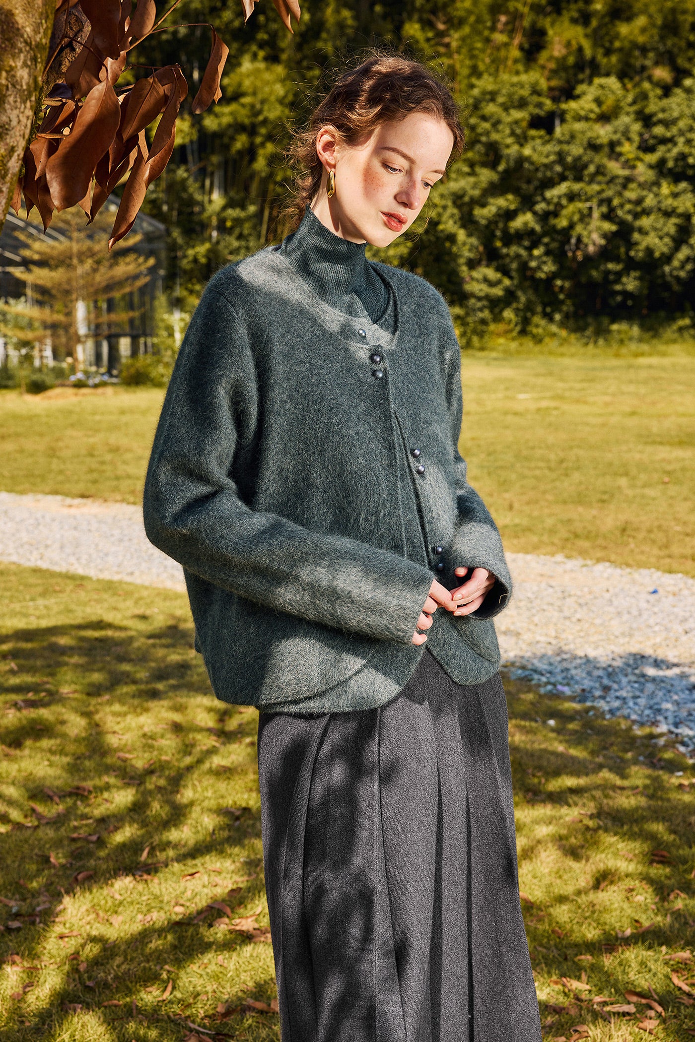 KAMILAN short grey knit cardigan jacket women's autumn and winter 2025 new fashion sweater top.