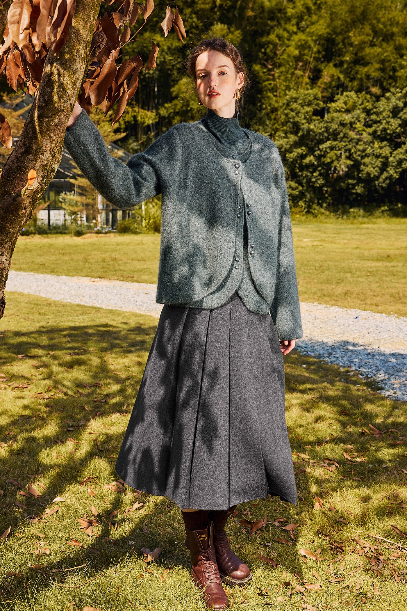 KAMILAN short grey knit cardigan jacket women's autumn and winter 2025 new fashion sweater top.