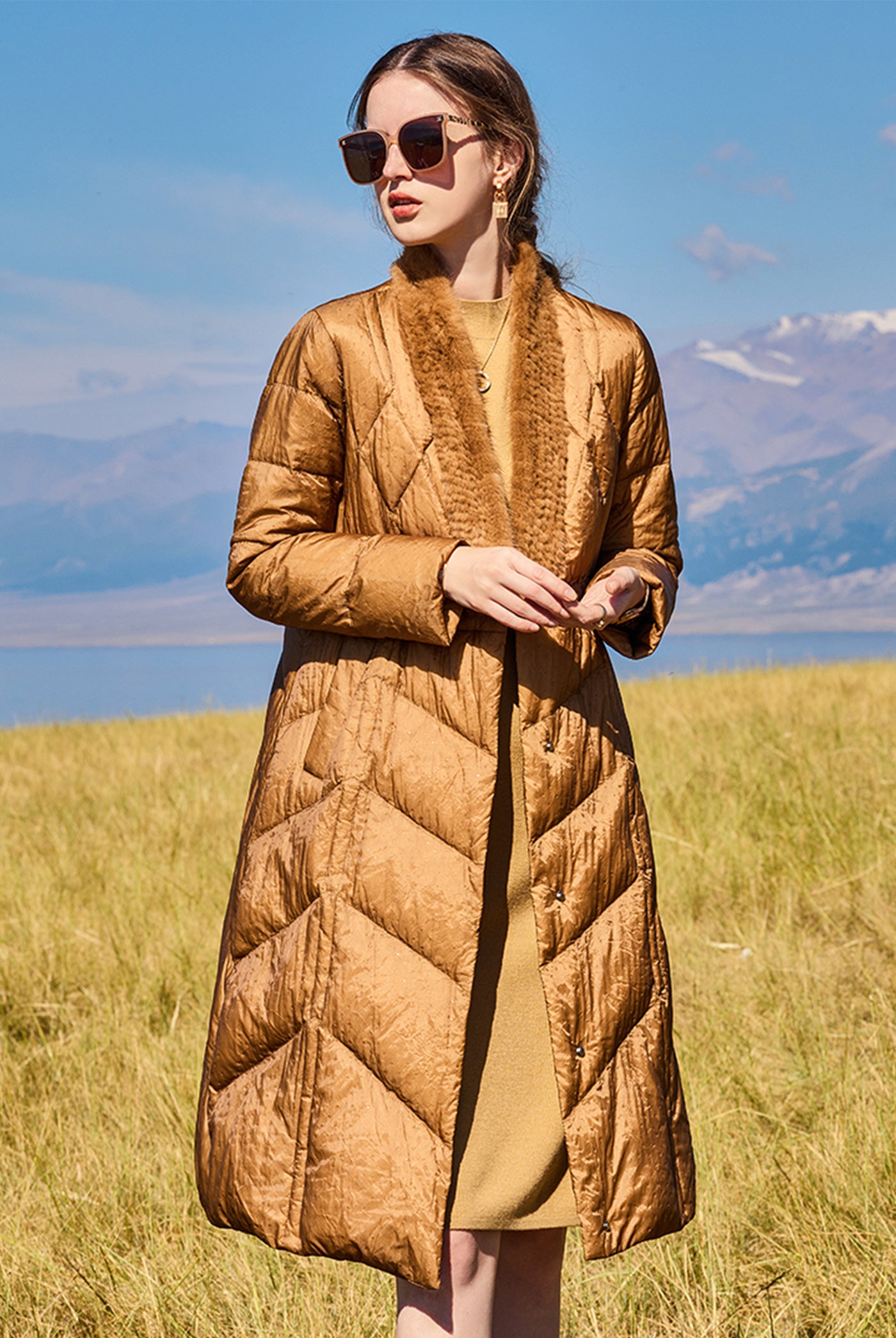KAMILAN Women's Luxe Mink Fur Spliced Down Jacket | 2025 Winter Mid-Length Warm Coat