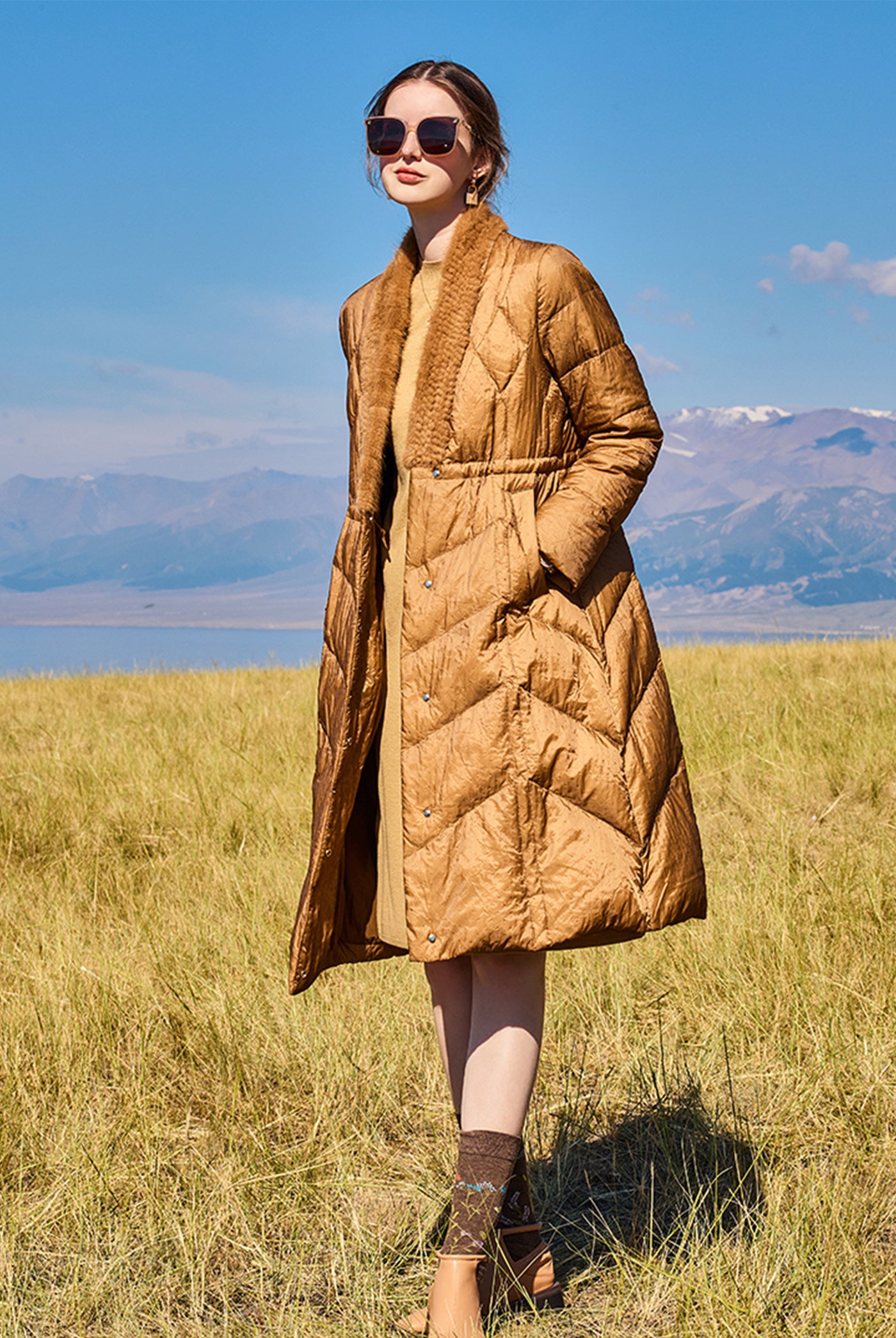 KAMILAN Women's Luxe Mink Fur Spliced Down Jacket | 2025 Winter Mid-Length Warm Coat