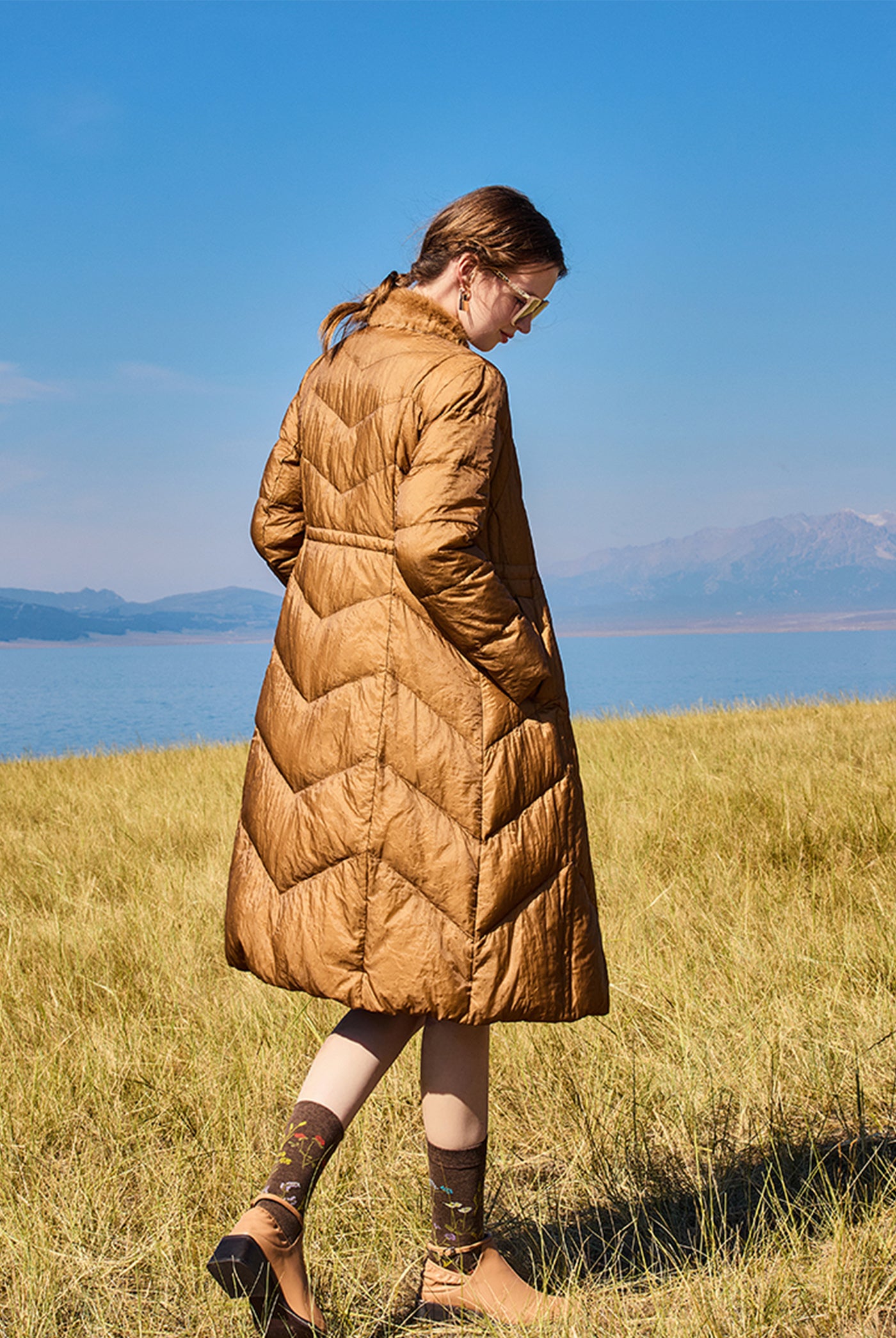 KAMILAN Women's Luxe Mink Fur Spliced Down Jacket | 2025 Winter Mid-Length Warm Coat