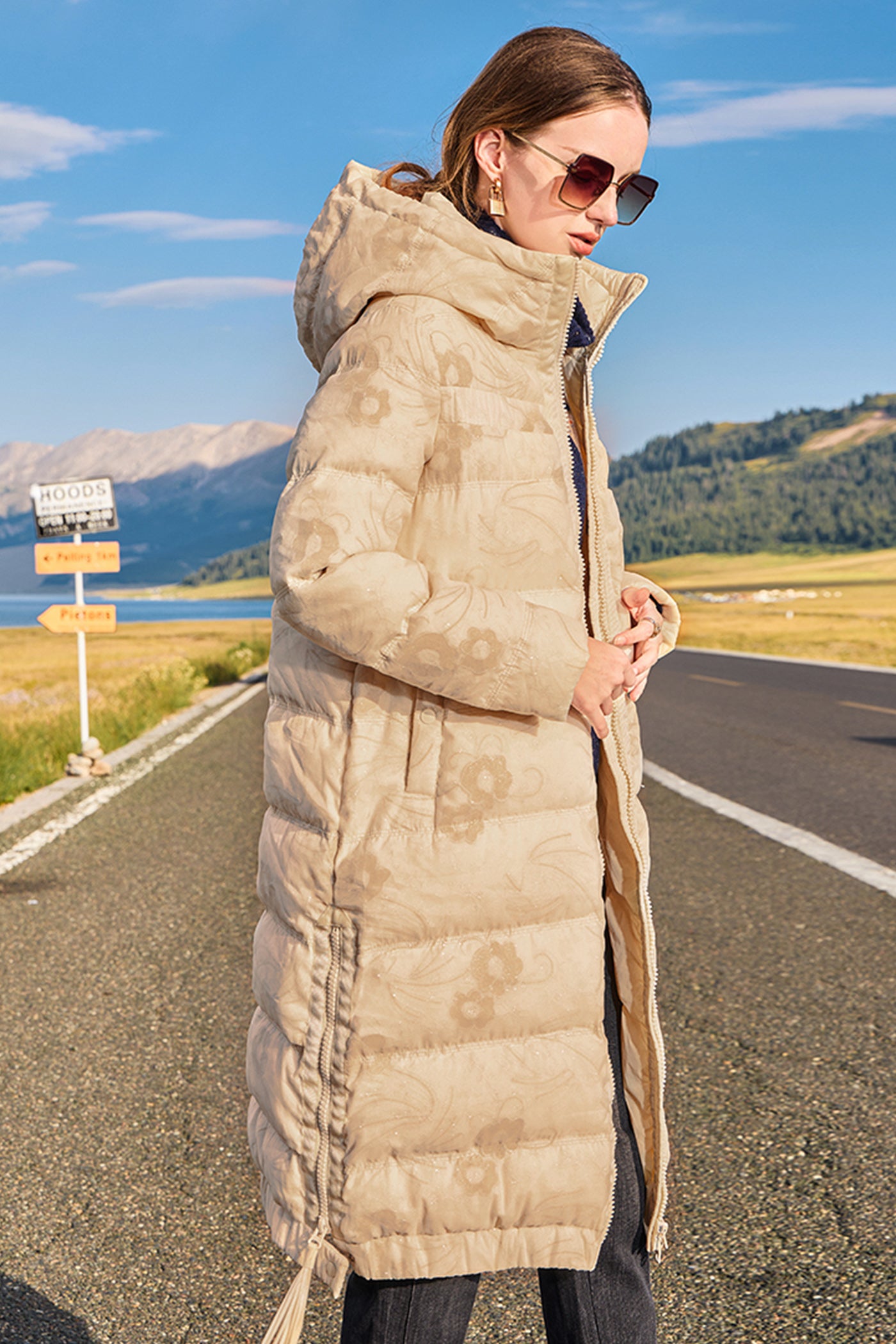 KAMILAN Women's French Style Printed Down Jacket  2025 Winter Mid-Length Elegant White Duck Down Coat