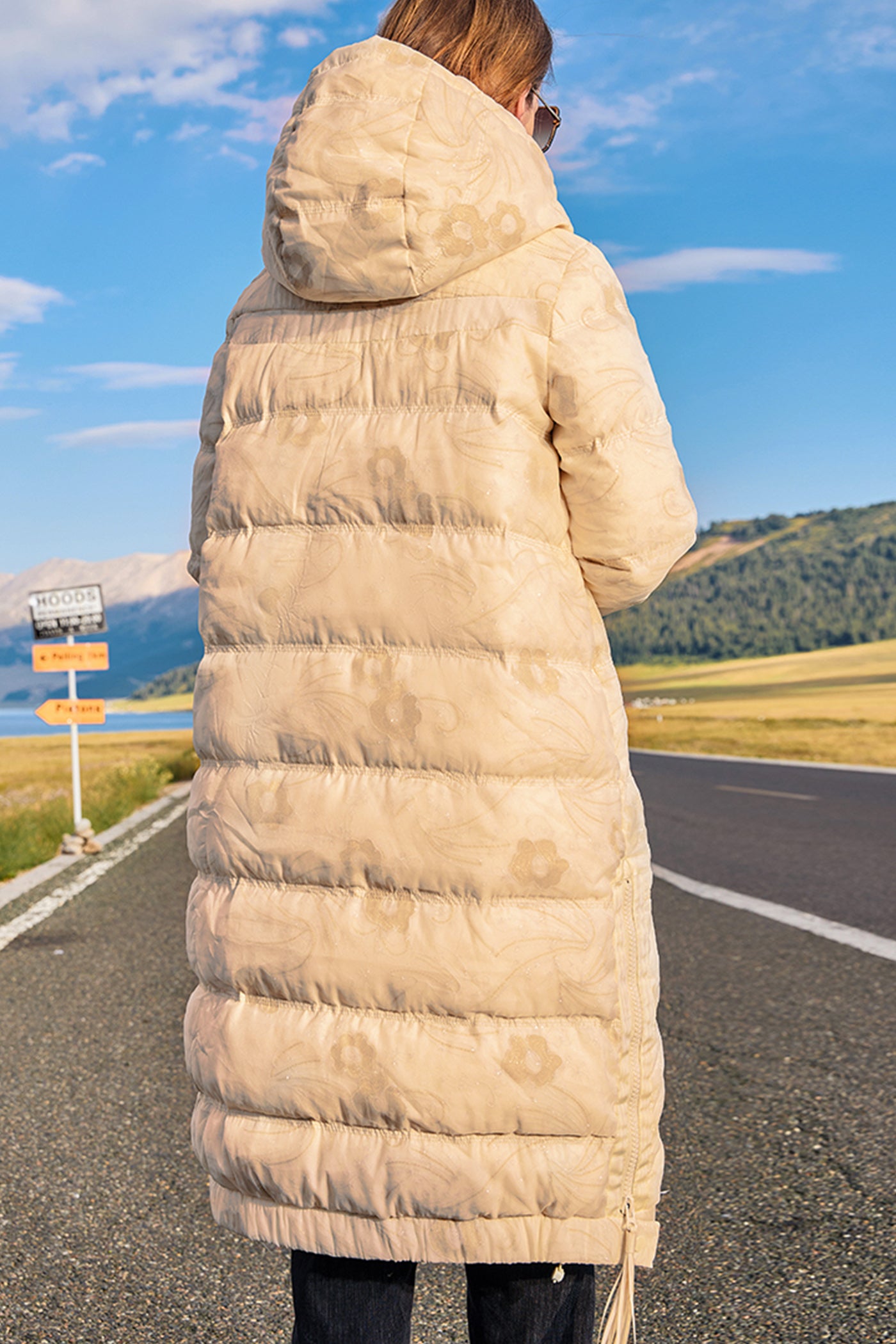 KAMILAN Women's French Style Printed Down Jacket  2025 Winter Mid-Length Elegant White Duck Down Coat