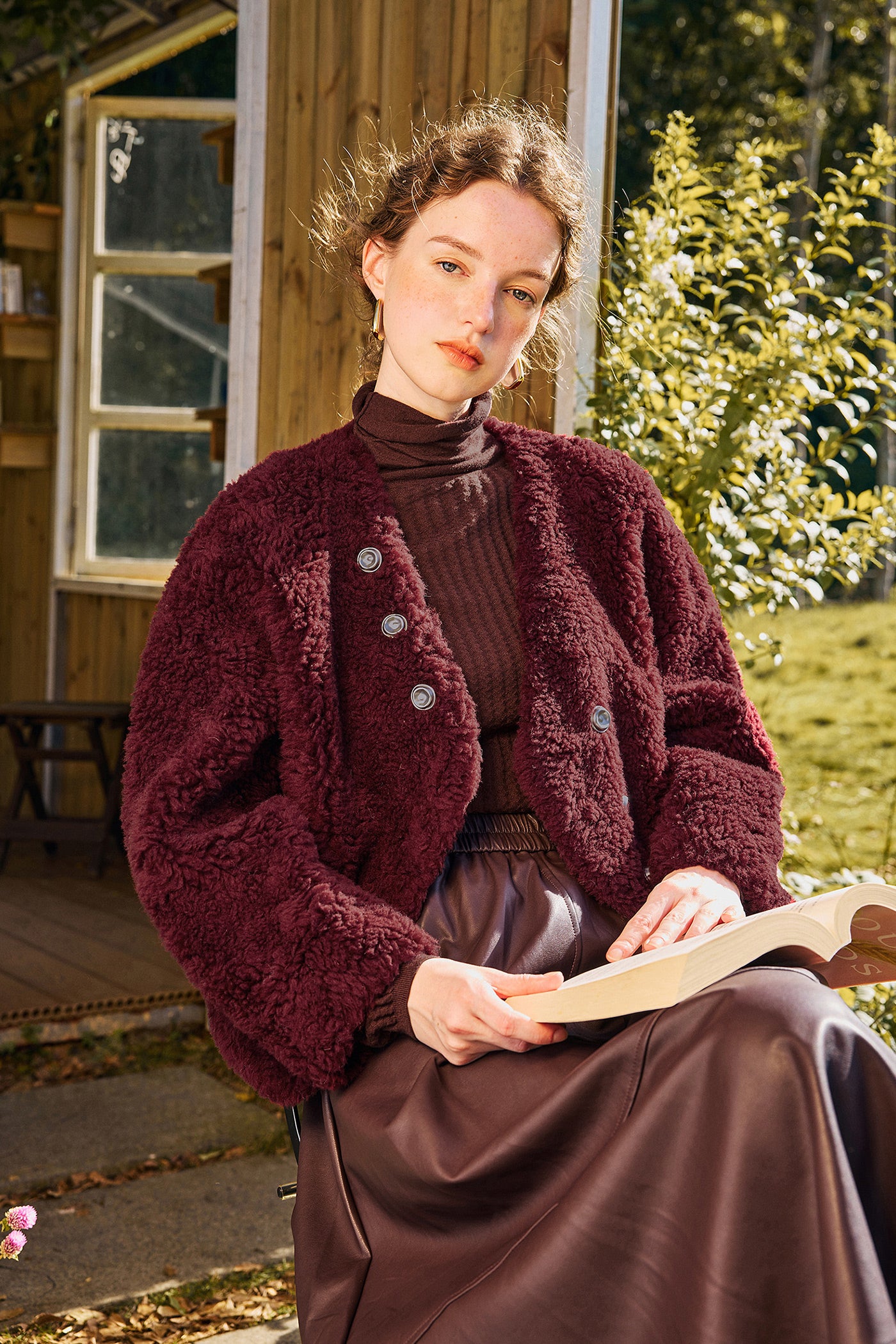 KAMILAN Women's Short Wool Jacket 2025 Winter Shearling Coat with Unique Design