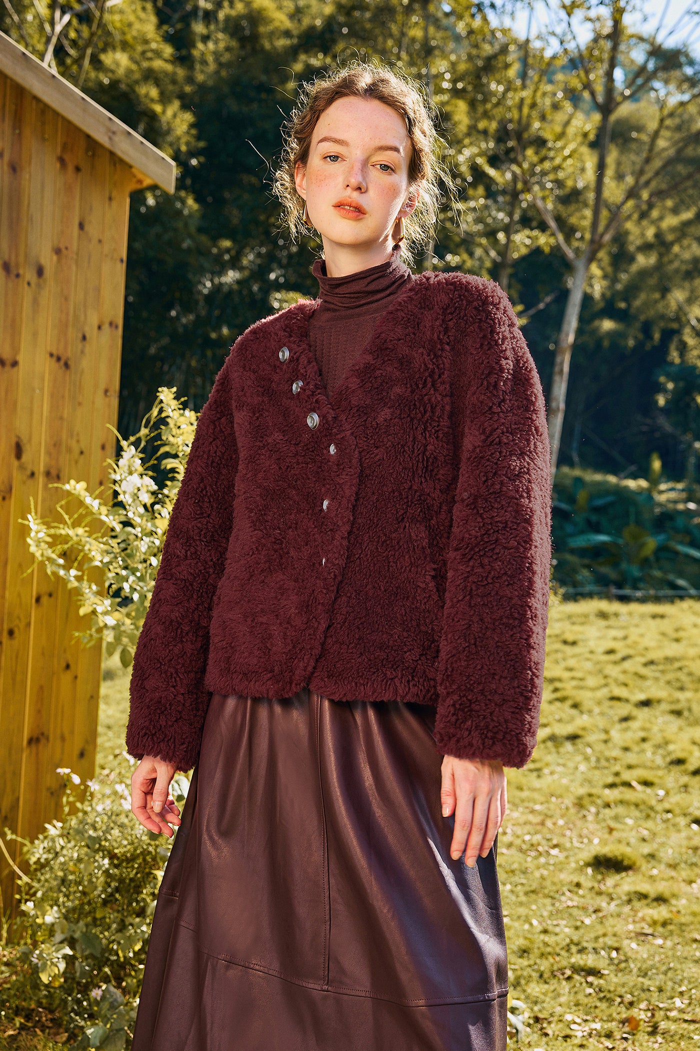 KAMILAN Women's Short Wool Jacket 2025 Winter Shearling Coat with Unique Design