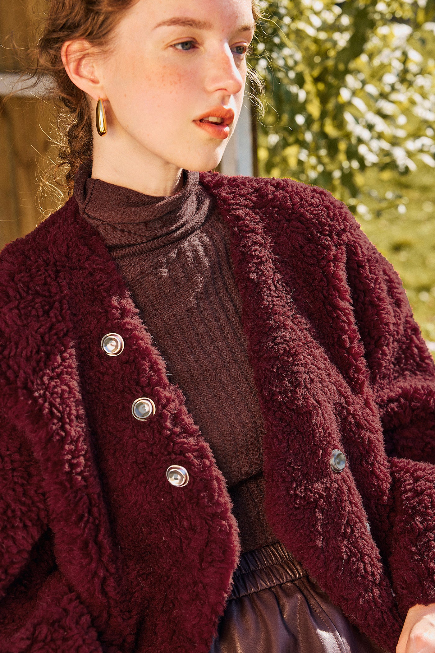 KAMILAN Women's Short Wool Jacket 2025 Winter Shearling Coat with Unique Design