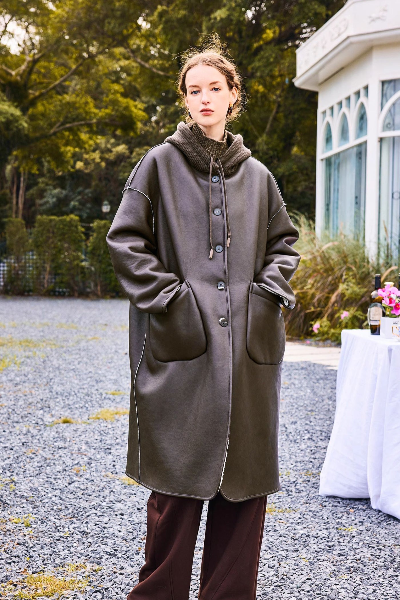 KAMILAN Women's Faux Fur Coat  2025 Winter Reversible Hooded PU Leather & Knit Overcoat