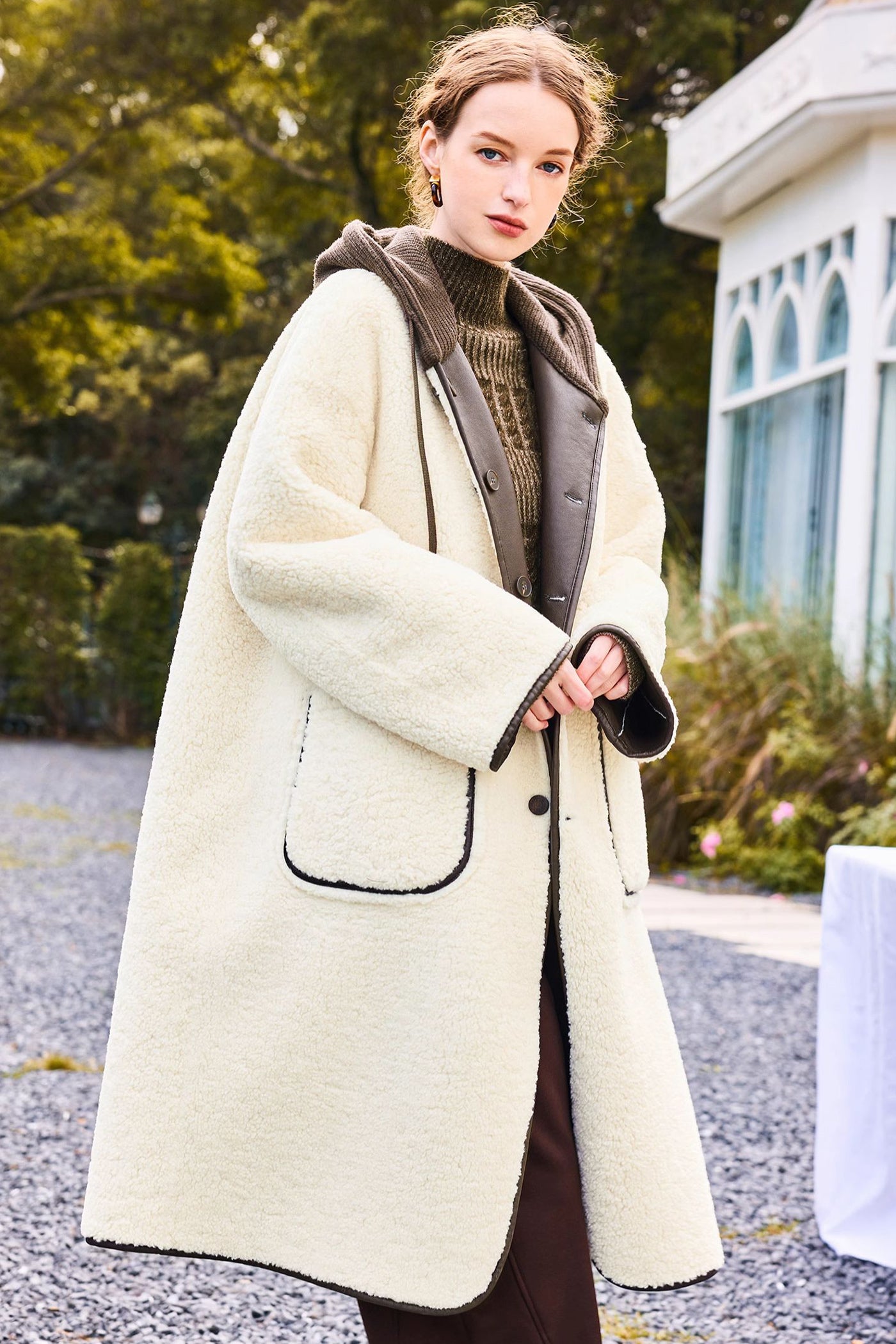 KAMILAN Women's Faux Fur Coat  2025 Winter Reversible Hooded PU Leather & Knit Overcoat